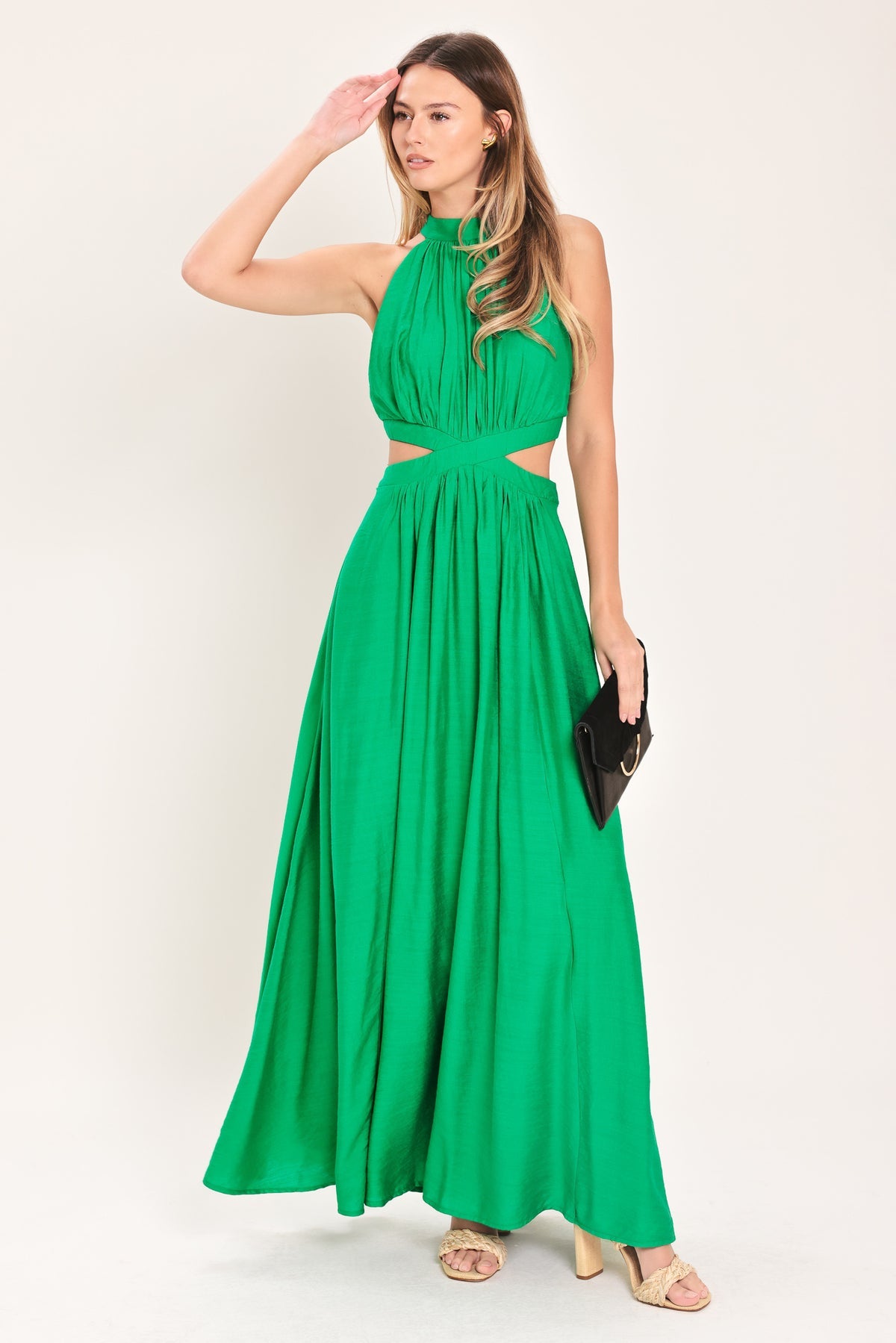 Green Halter Floor-Length Woven Formal A-Line Dress Flying Tomato ID23944