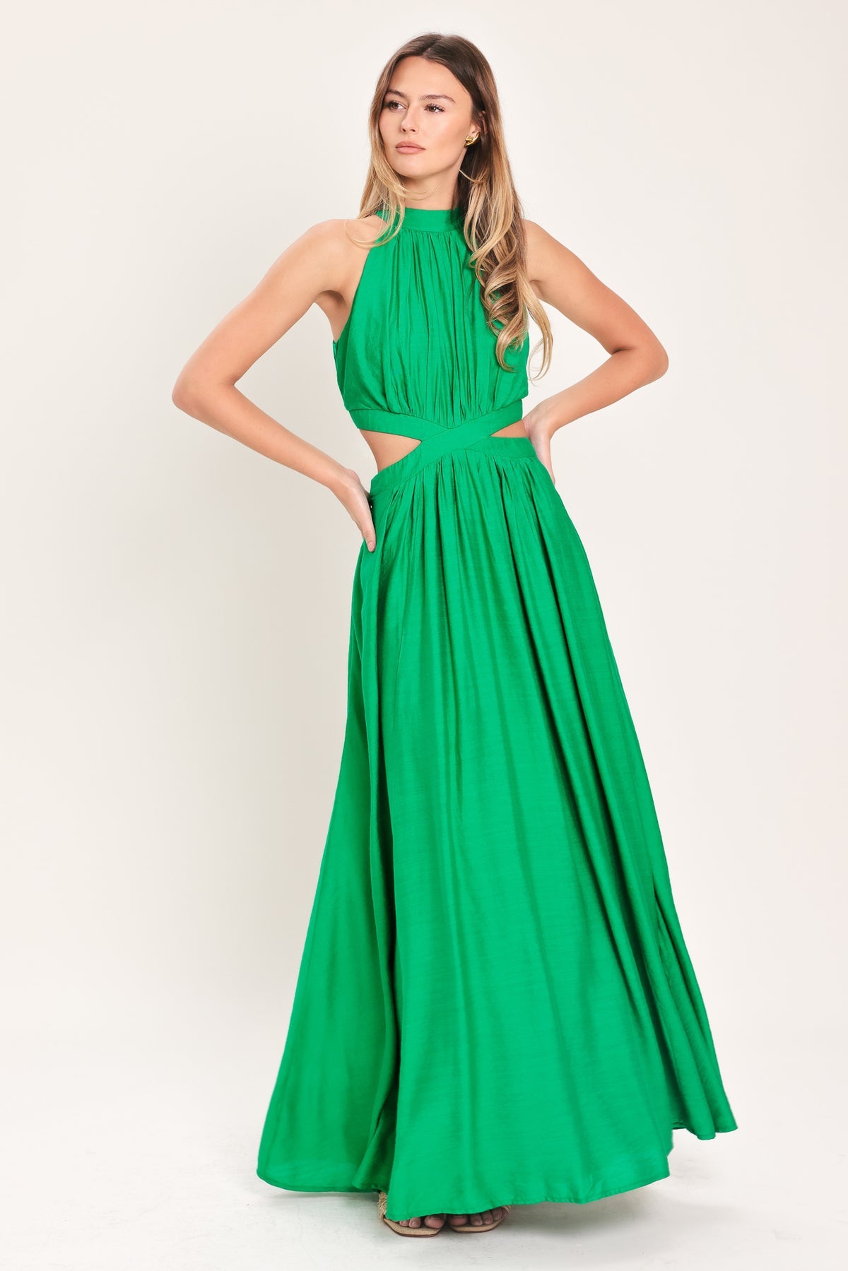 Green Halter Floor-Length Woven Formal A-Line Dress Flying Tomato ID23944