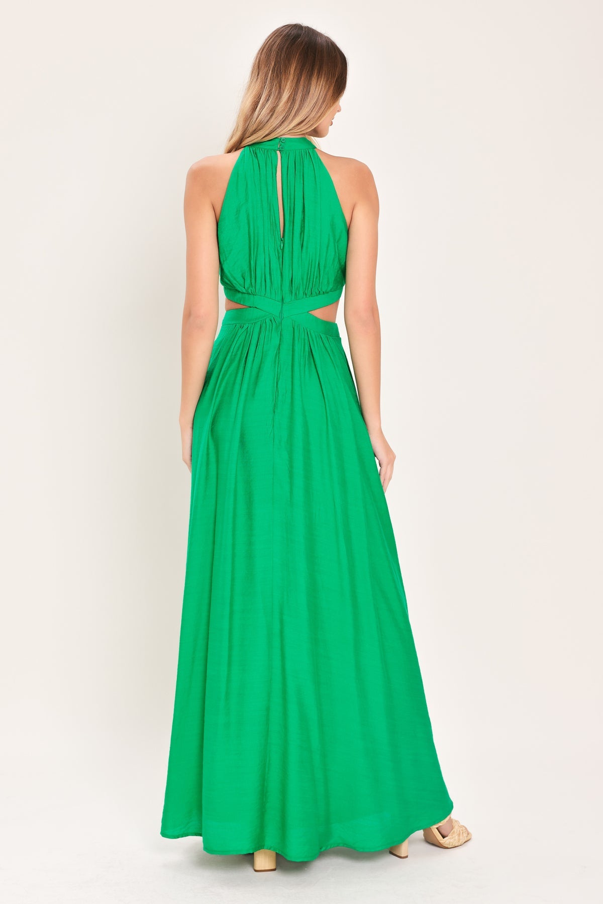 Green Halter Floor-Length Woven Formal A-Line Dress Flying Tomato ID23944