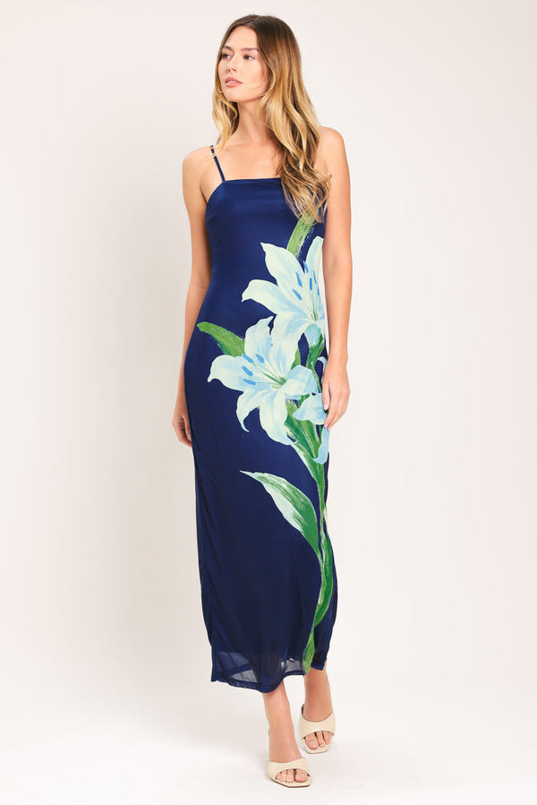 Square Neck Midi Mesh Floral Sheath Column Dress Flying Tomato ID23946