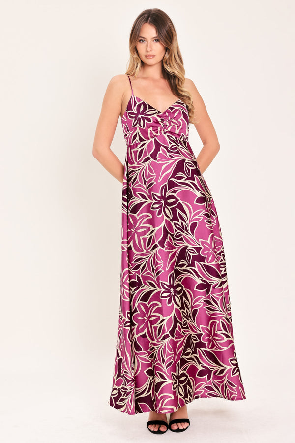 V-Neck Floor-Length Satin Evening A-Line Flying Tomato ID24097