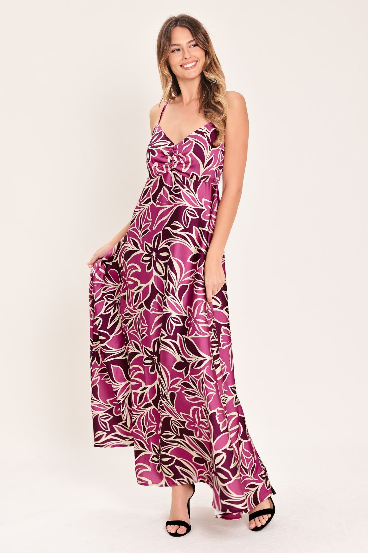 V-Neck Floor-Length Satin Evening A-Line Flying Tomato ID24097