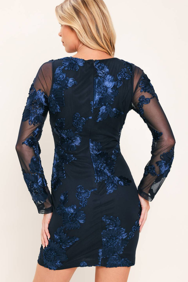 Navy Crew Mini Mesh Floral Cocktail Embroidered Dress Flying Tomato ID24153