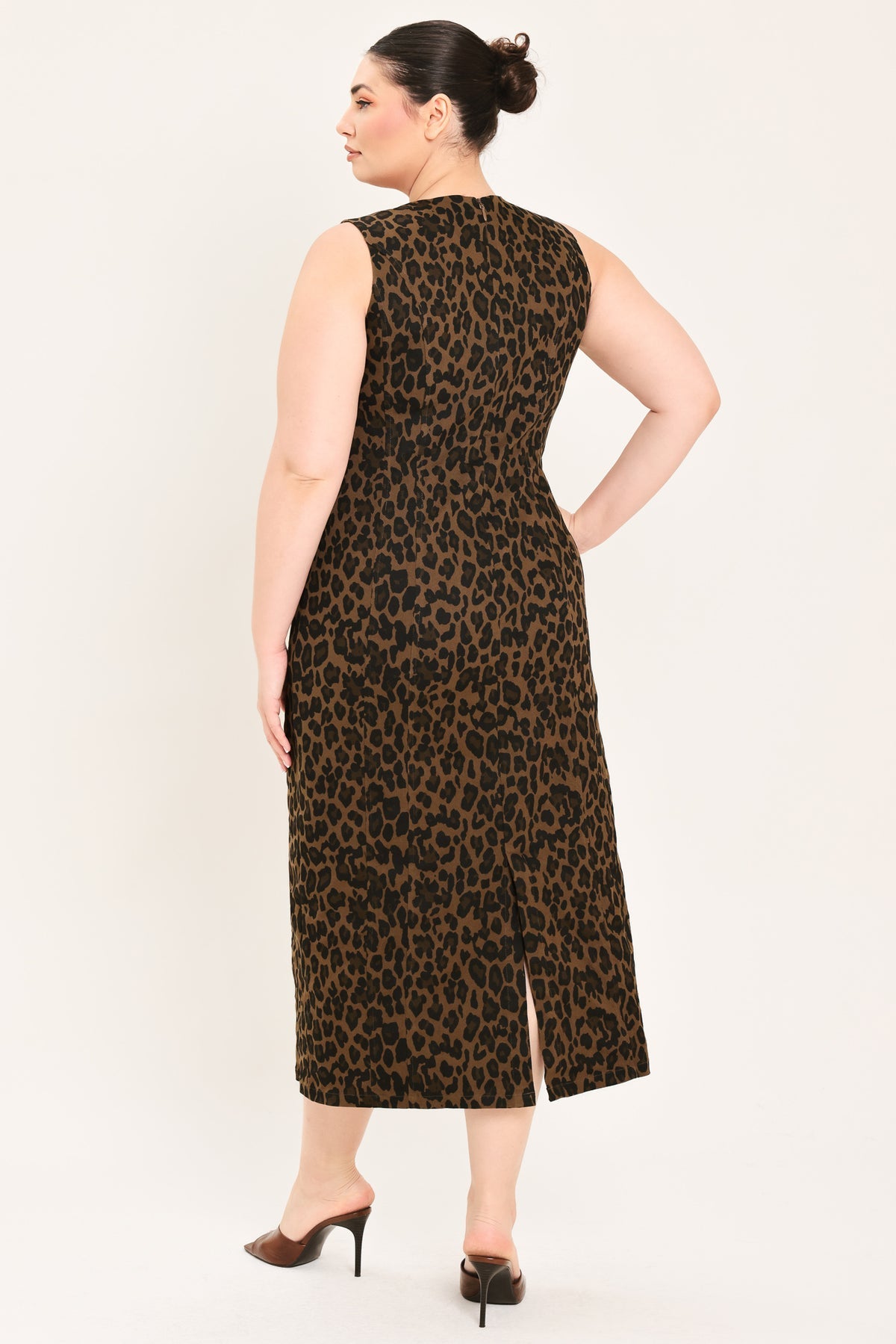 Leopard Crew Midi Jersey Cocktail Sheath Dress Flying Tomato ID24239