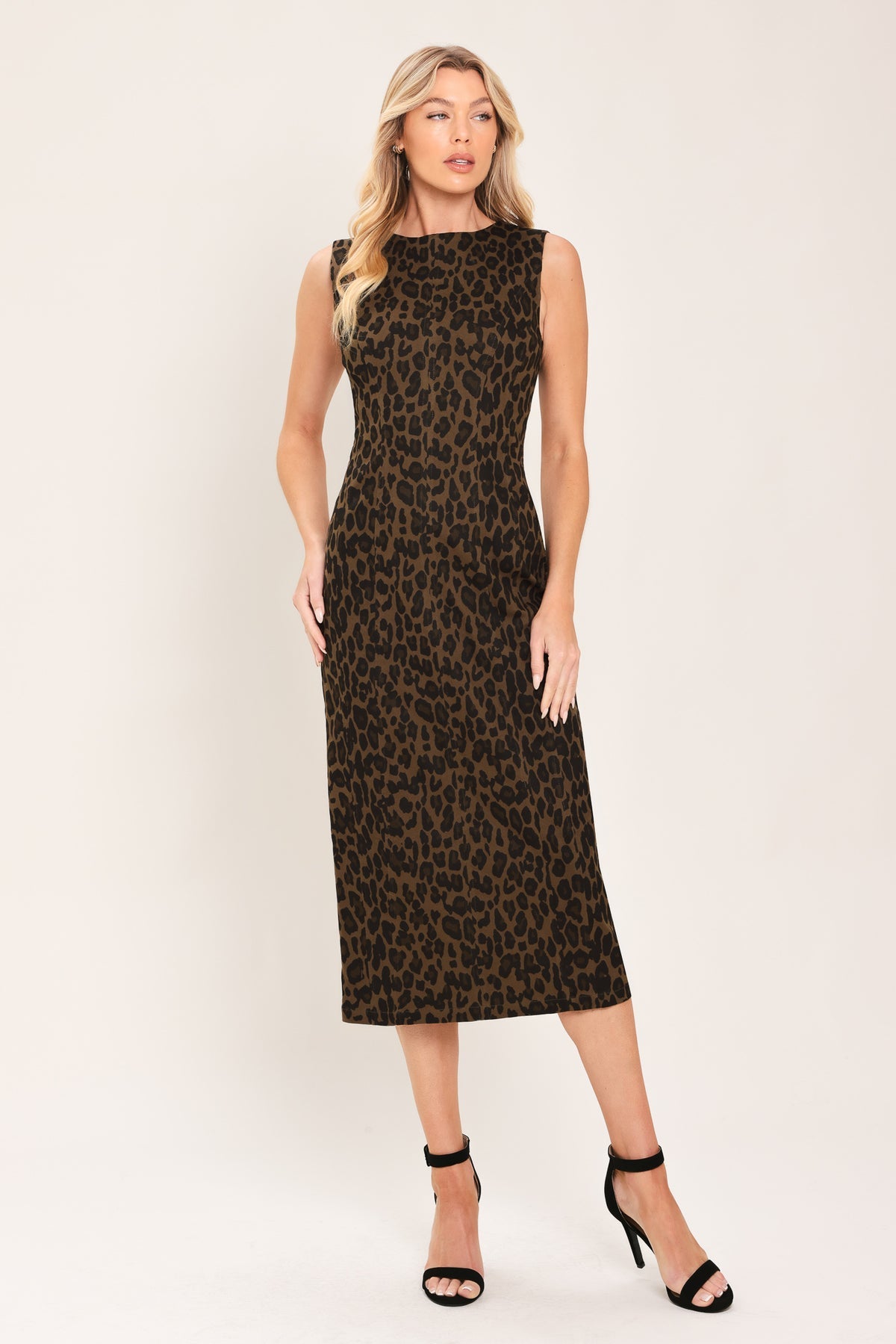 Leopard Crew Midi Jersey Cocktail Sheath Dress Flying Tomato ID24239