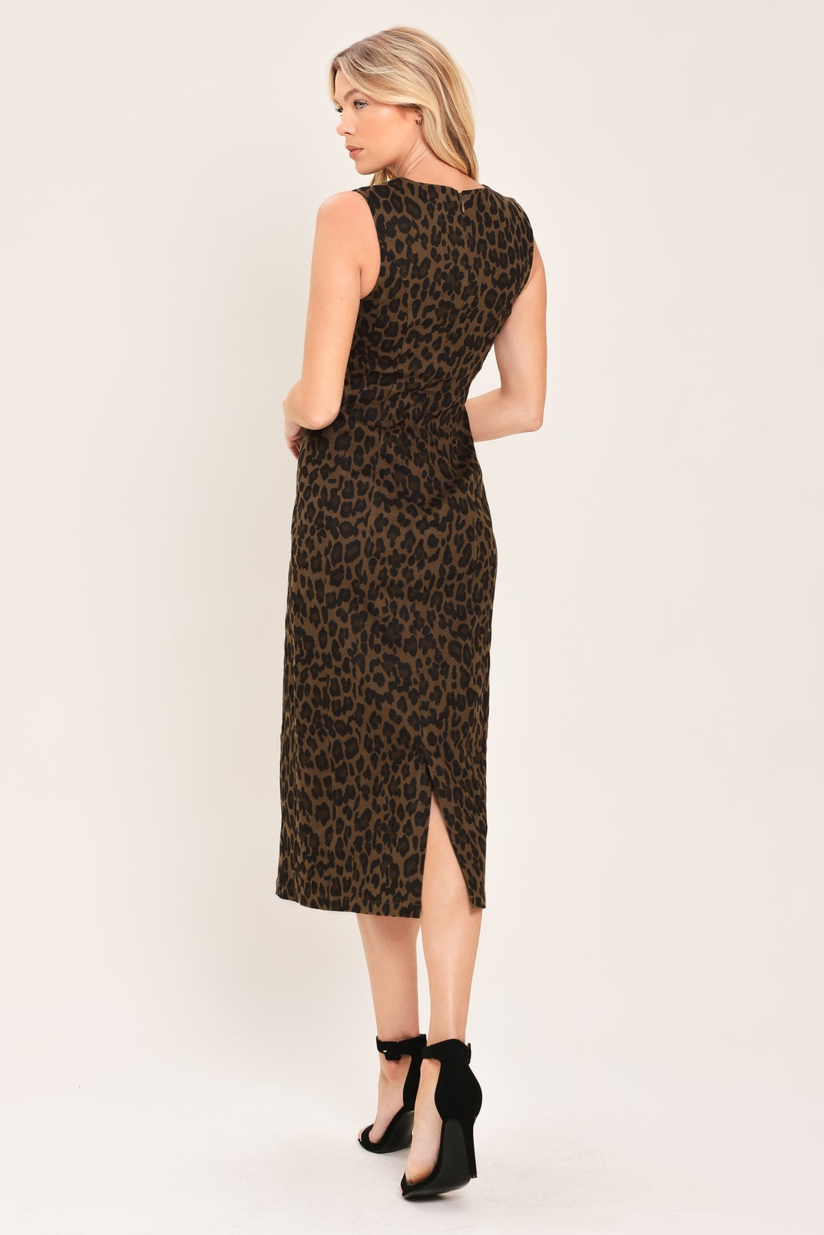 Leopard Crew Midi Jersey Cocktail Sheath Dress Flying Tomato ID24239