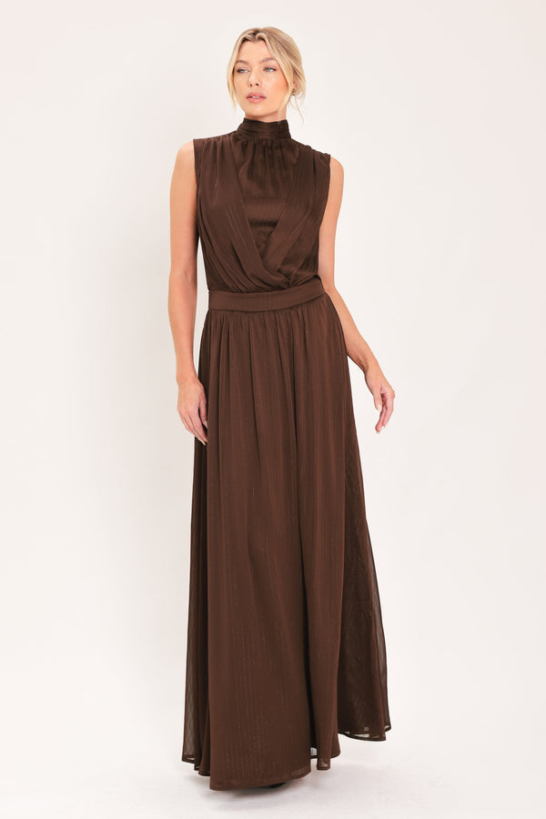 Crew High-Neck Floor-Length Chiffon Formal A-Line Flying Tomato ID24409