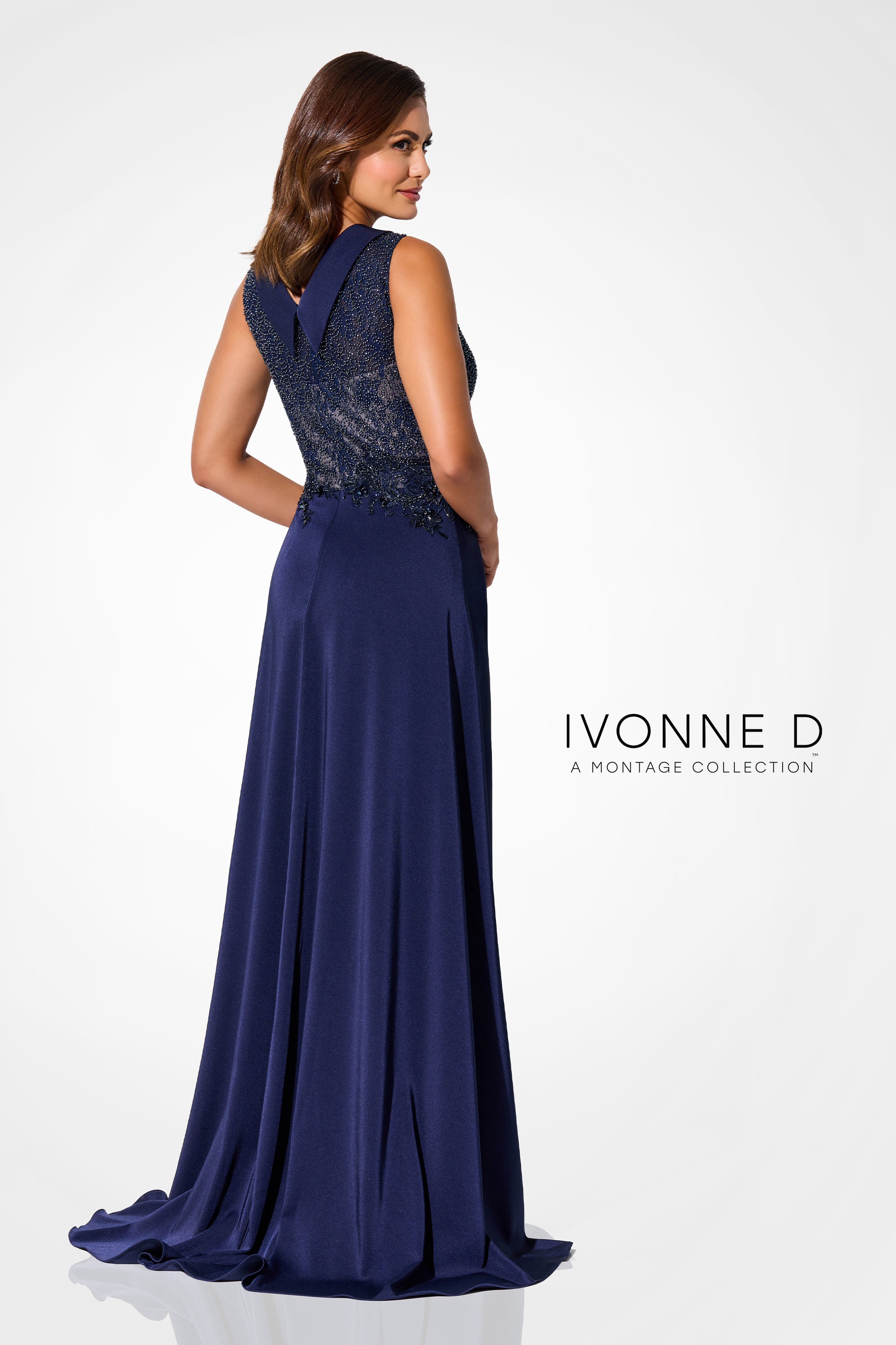 Formal Dresses Beaded Lace Long Formal Overskirt Evening Dress Navy Blue
