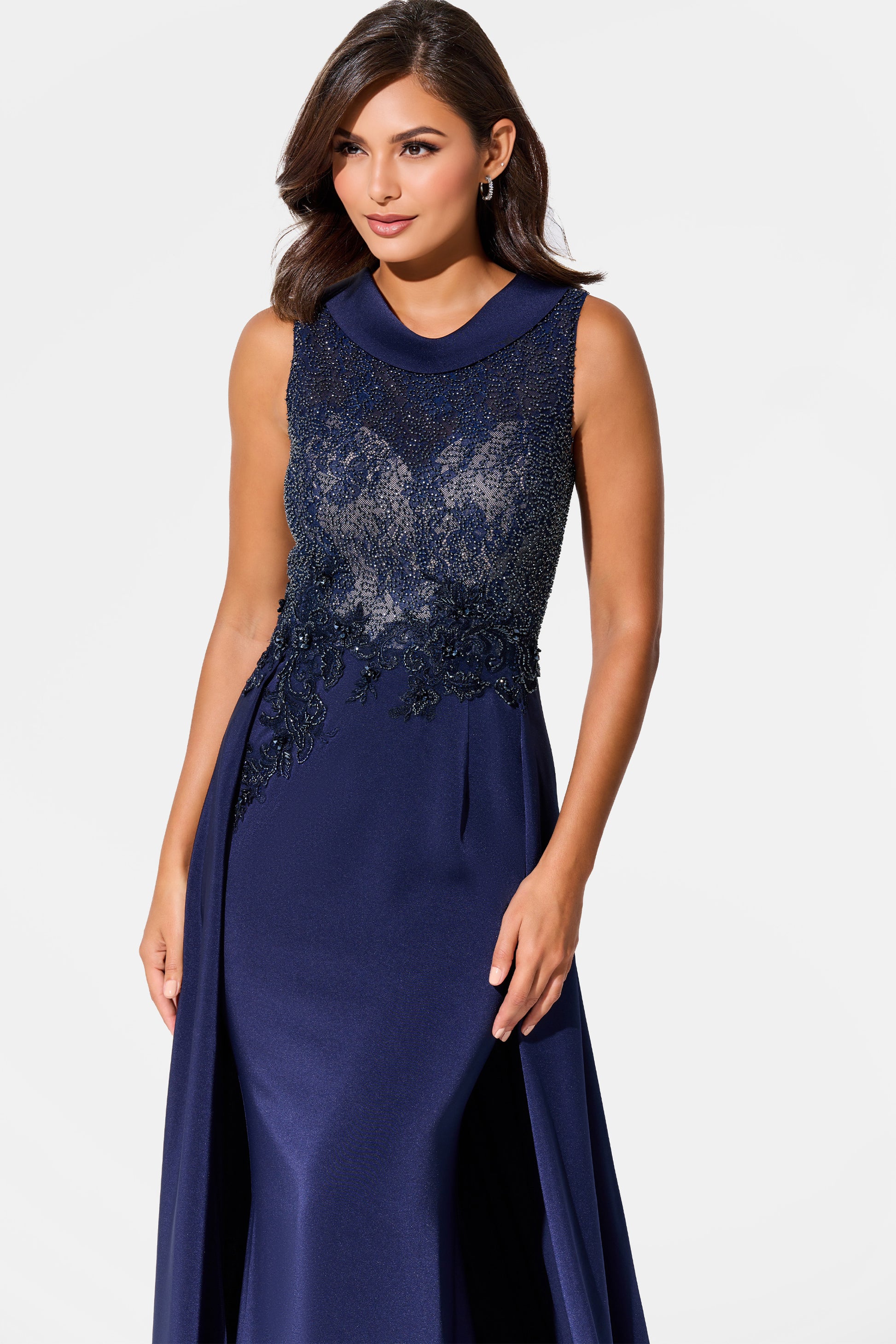 Ivonne D ID321 Beaded Lace Long Formal Overskirt Evening Dress