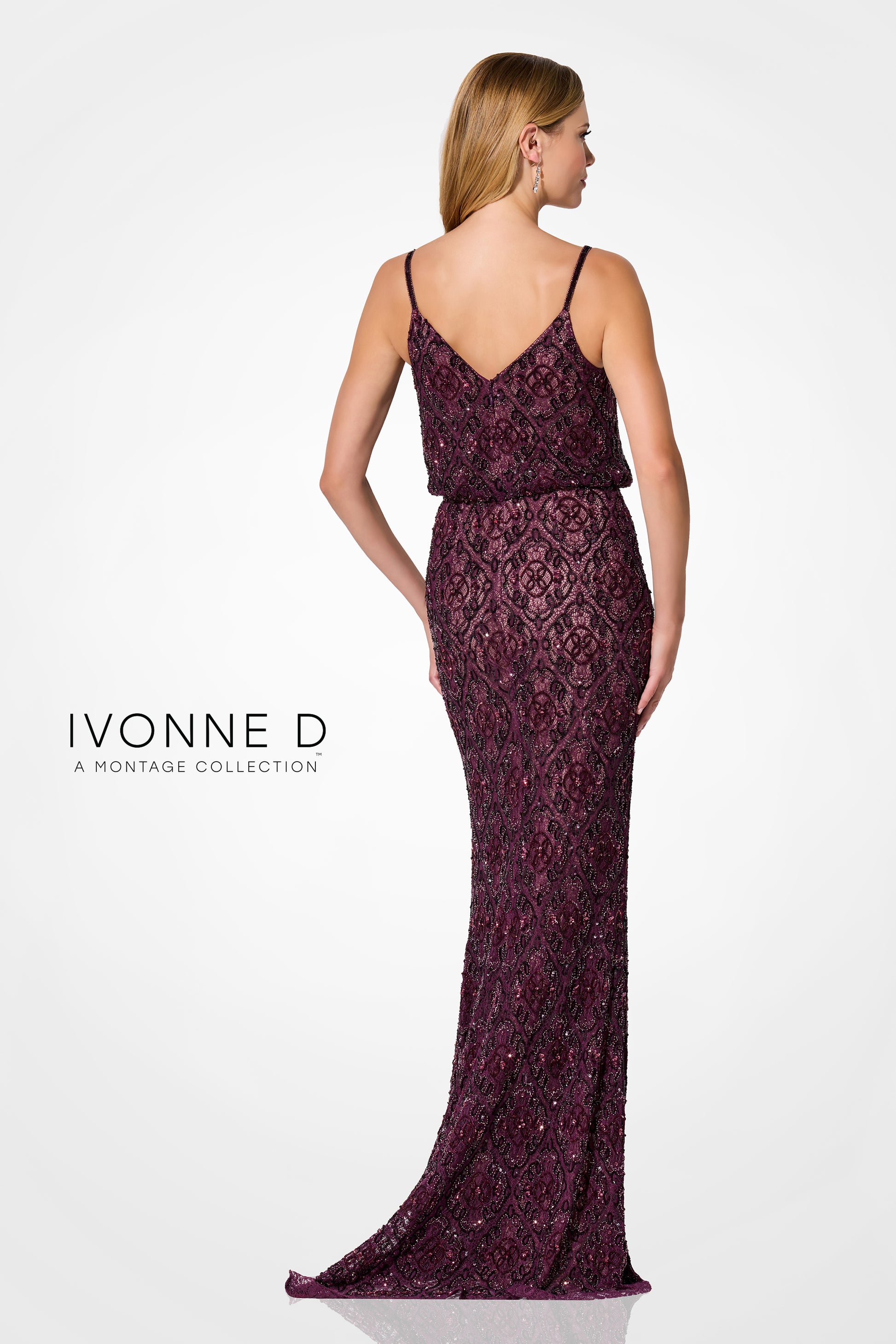 Ivonne D ID322 Beaded Lace Long Formal Sequin Evening Gown