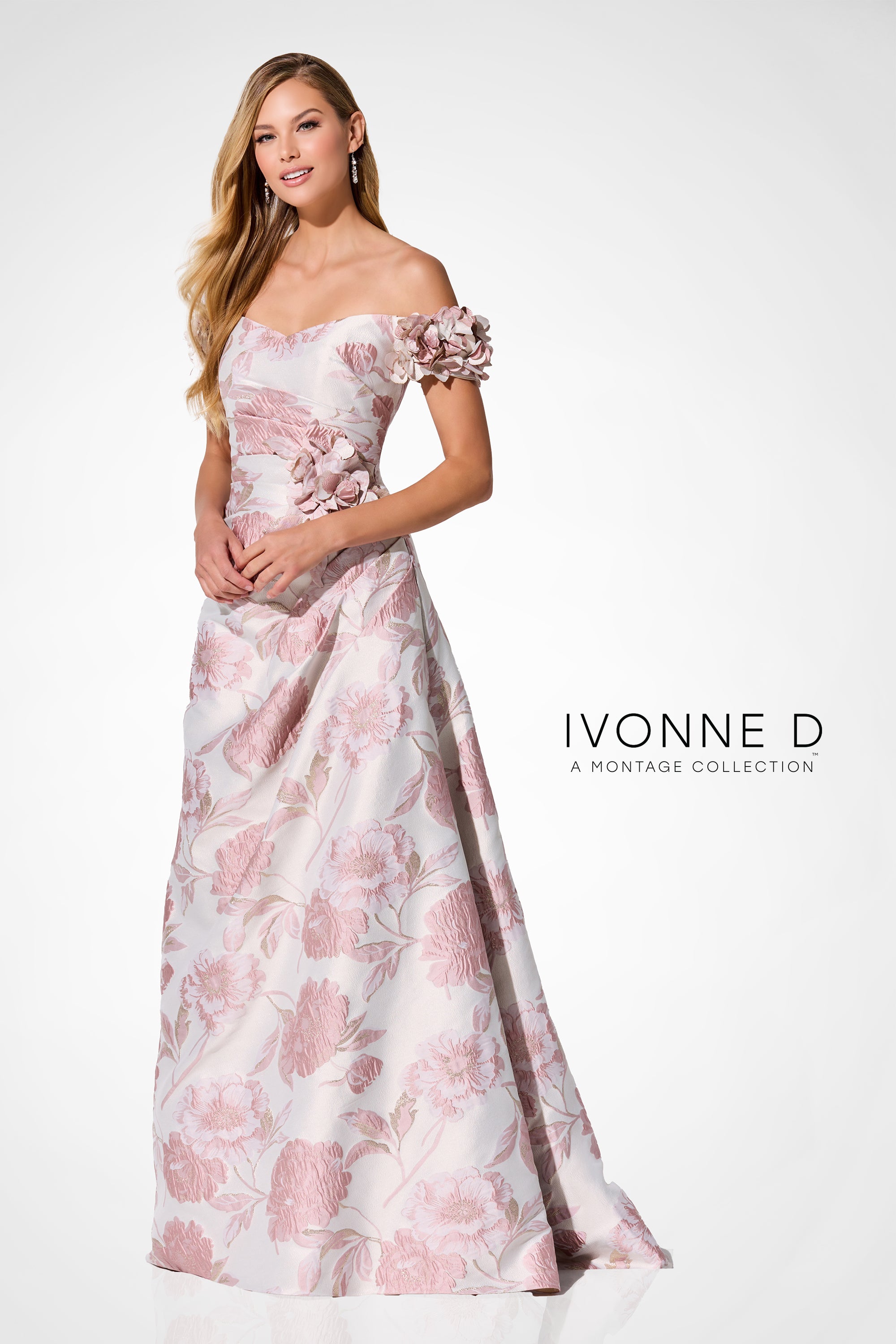 Ivonne D ID325 Long Formal Floral Applique Evening Gown Ivonne D ID325 Long Formal Floral Applique Evening Gown