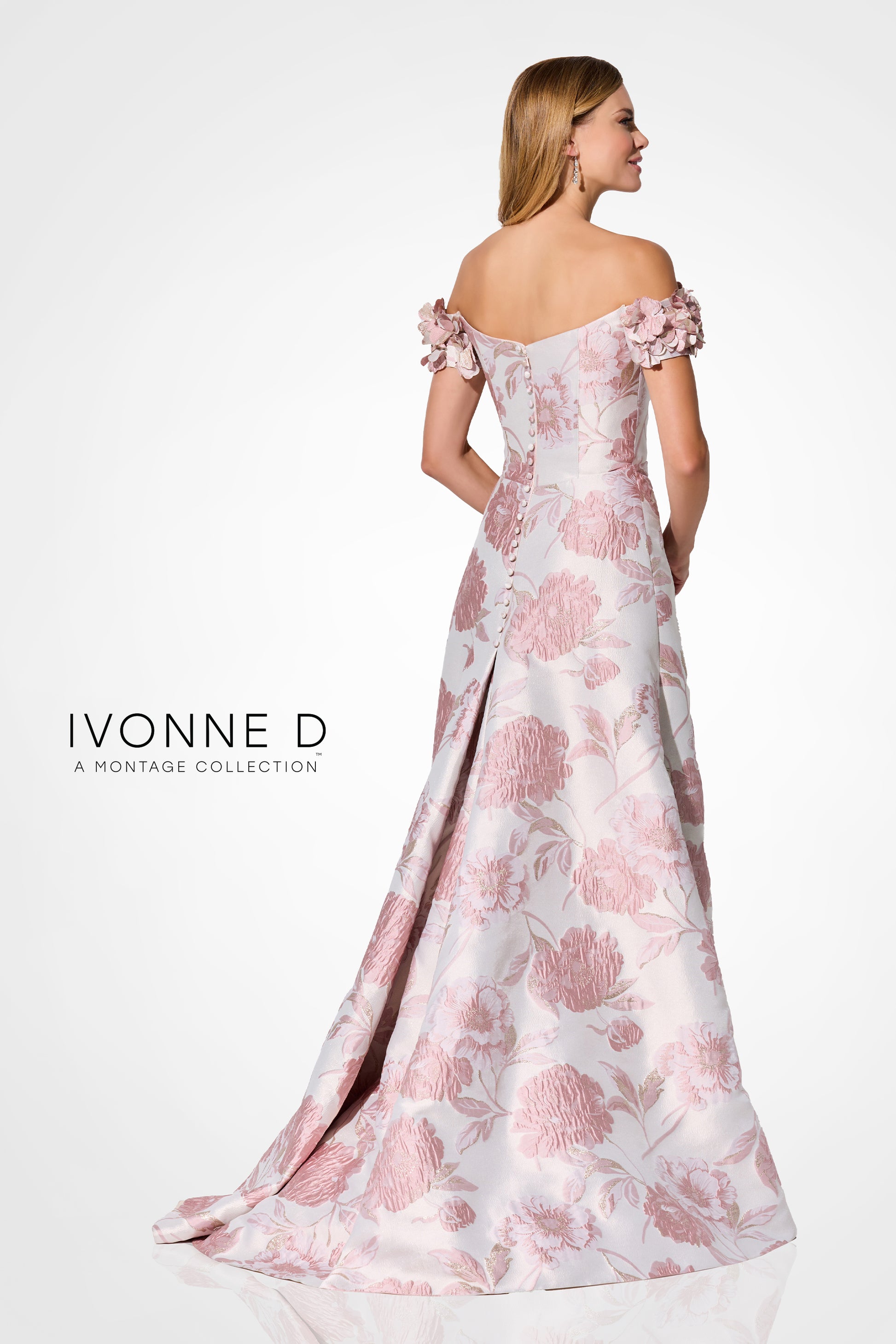 Ivonne D ID325 Long Formal Floral Applique Evening Gown