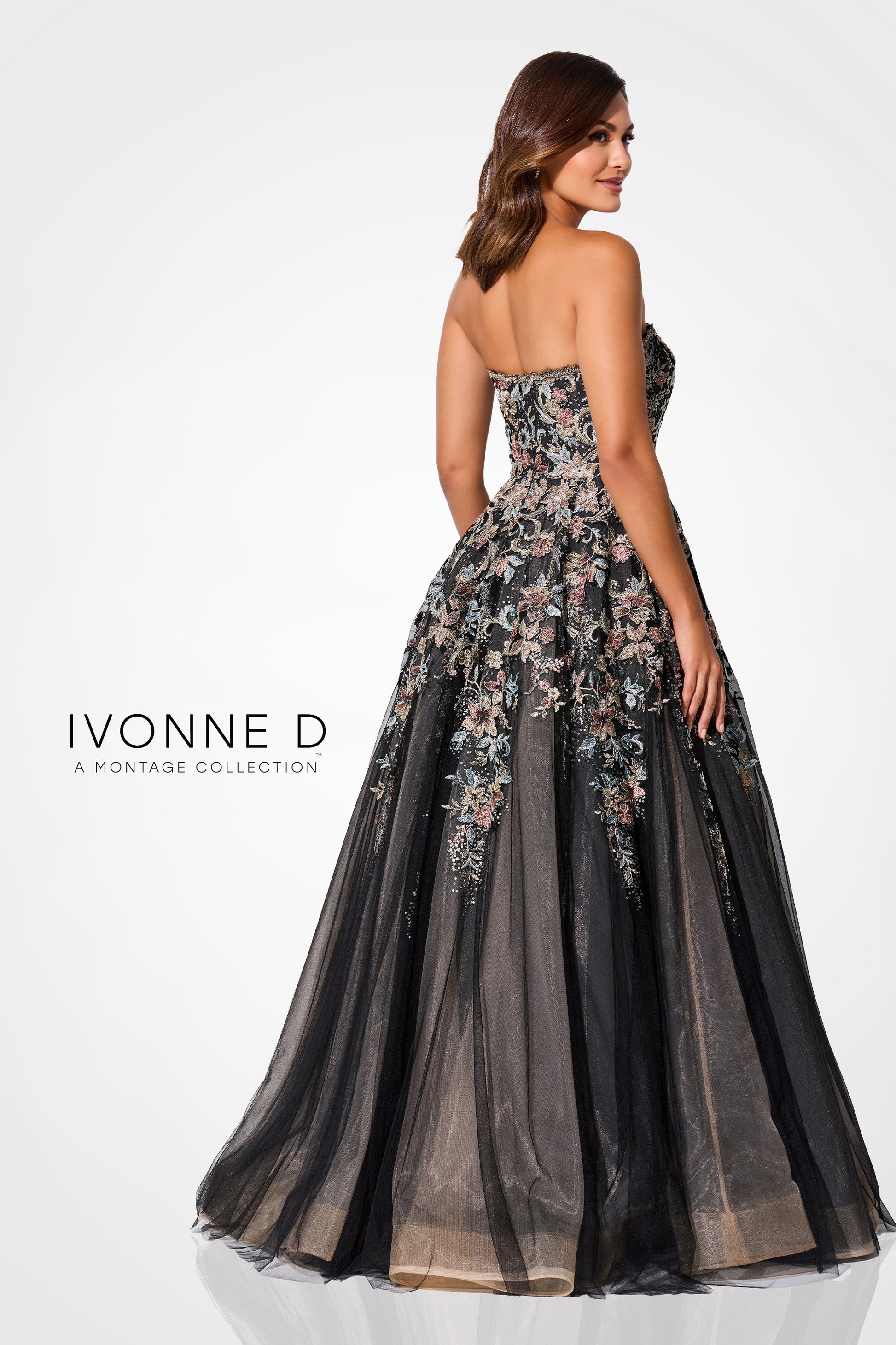 Ivonne D ID327 Long Floral Sequin Formal Evening Dress