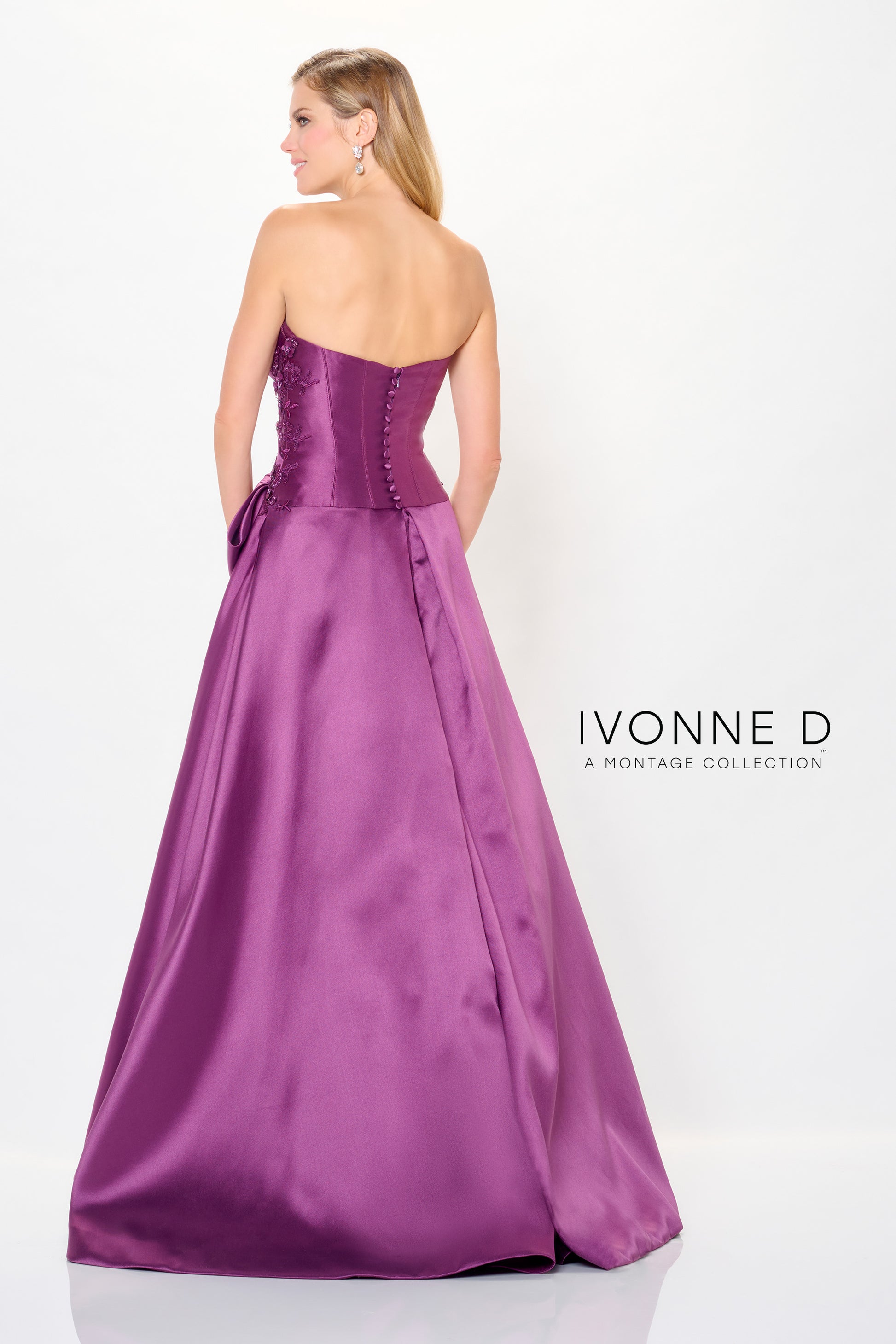 Ivonne D ID6201 A Line Long Formal Pleated Lace Evening Gown