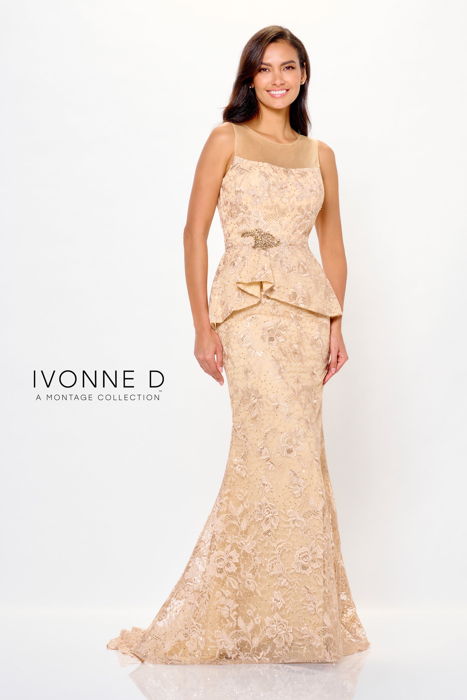 Ivonne D ID6206 Long Mermaid Formal Lace Peplum Evening Dress