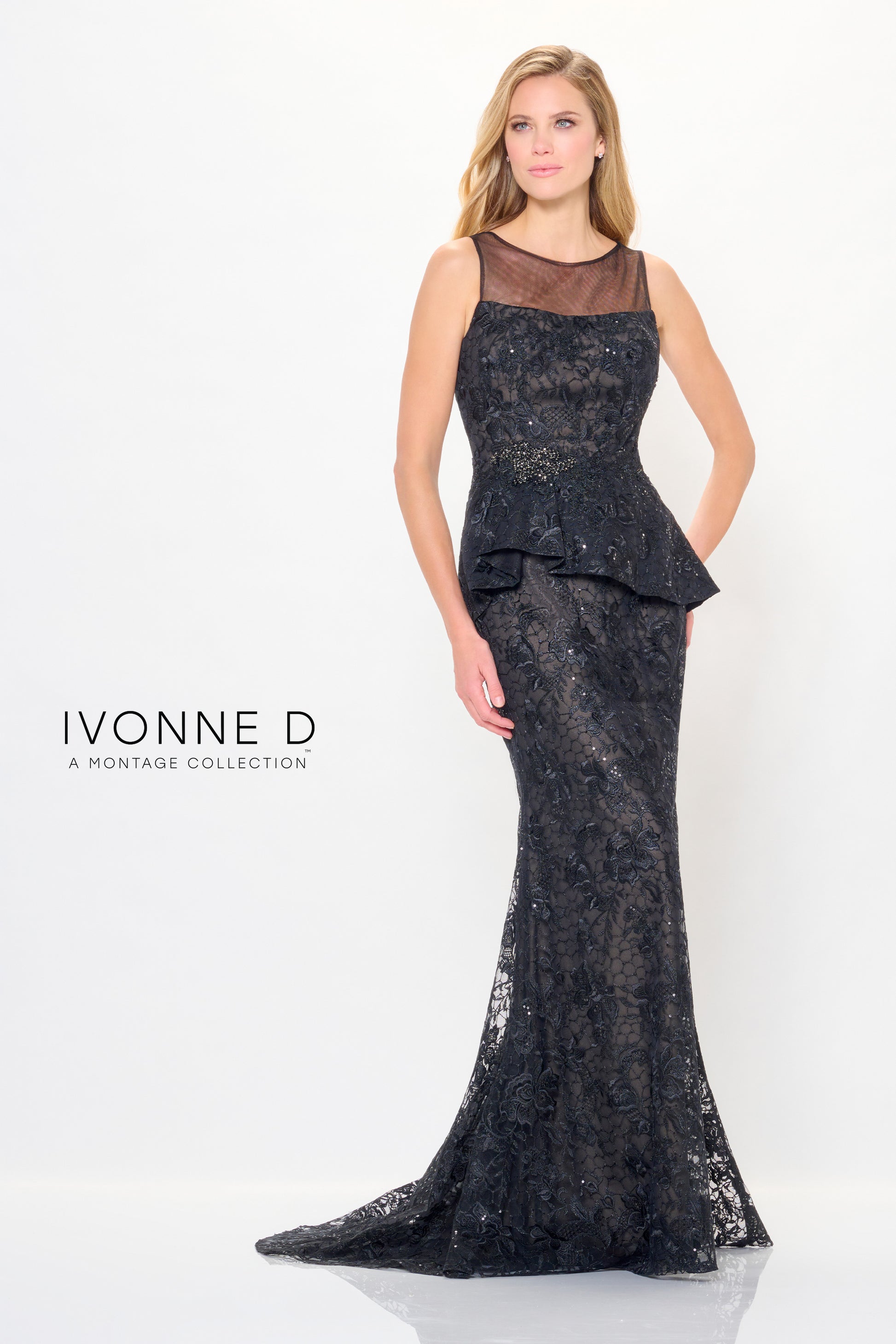 Ivonne D ID6206 Long Mermaid Formal Lace Peplum Evening Dress