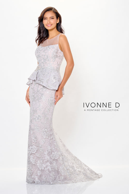 Formal Dresses Long Mermaid Formal Lace Peplum Evening Dress Silver