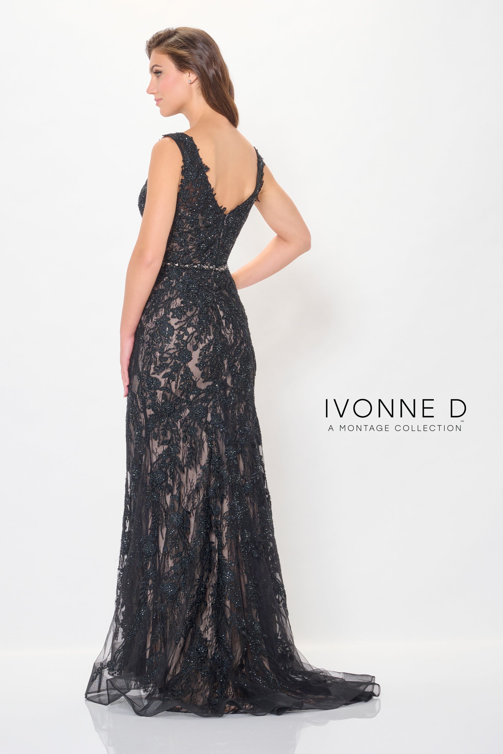 Formal Dresses Formal Long Mermaid Floral Lace Evening Dress Black/Nude