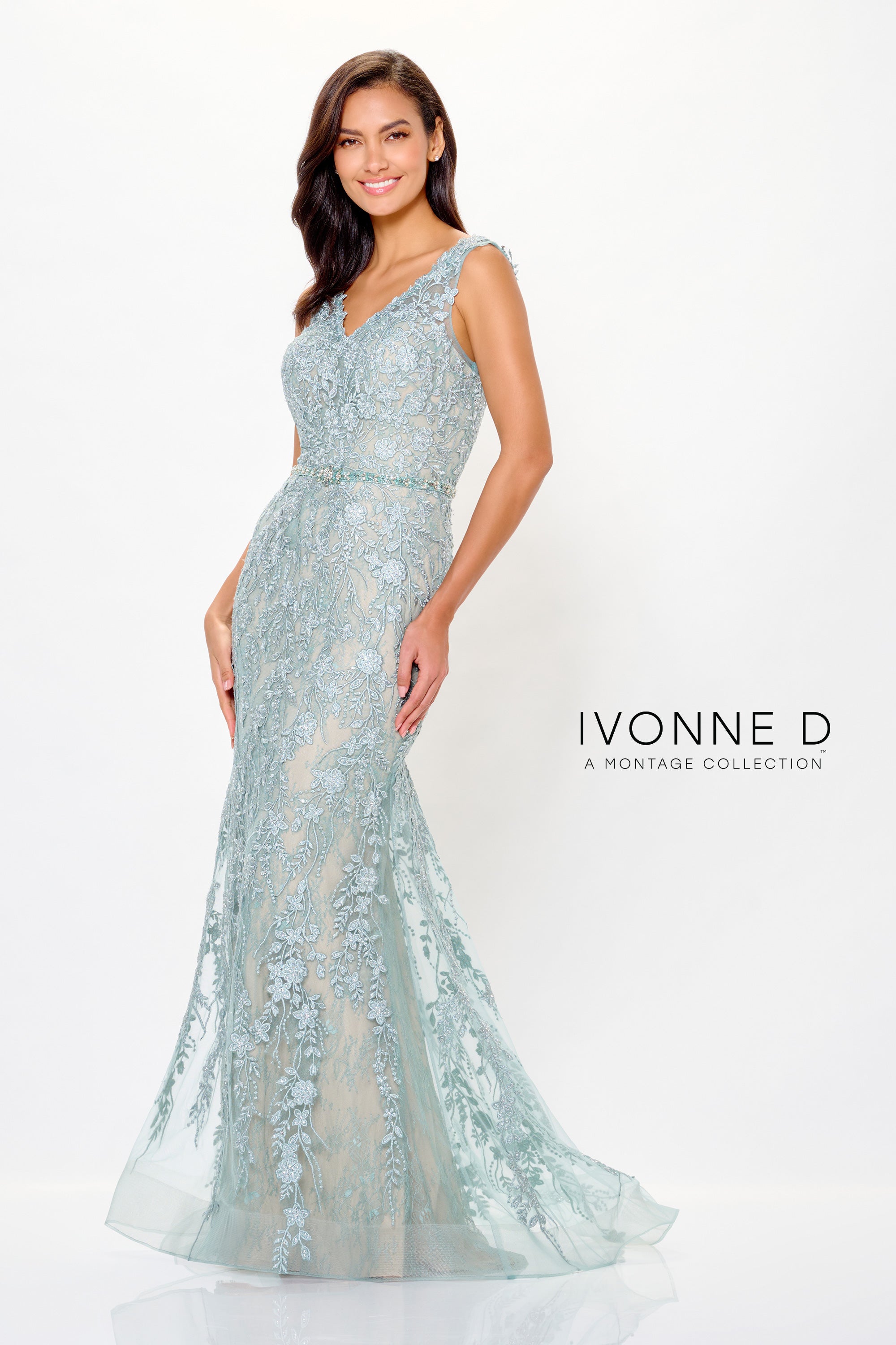 Formal Dresses Formal Long Mermaid Floral Lace Evening Dress Sage/Nude