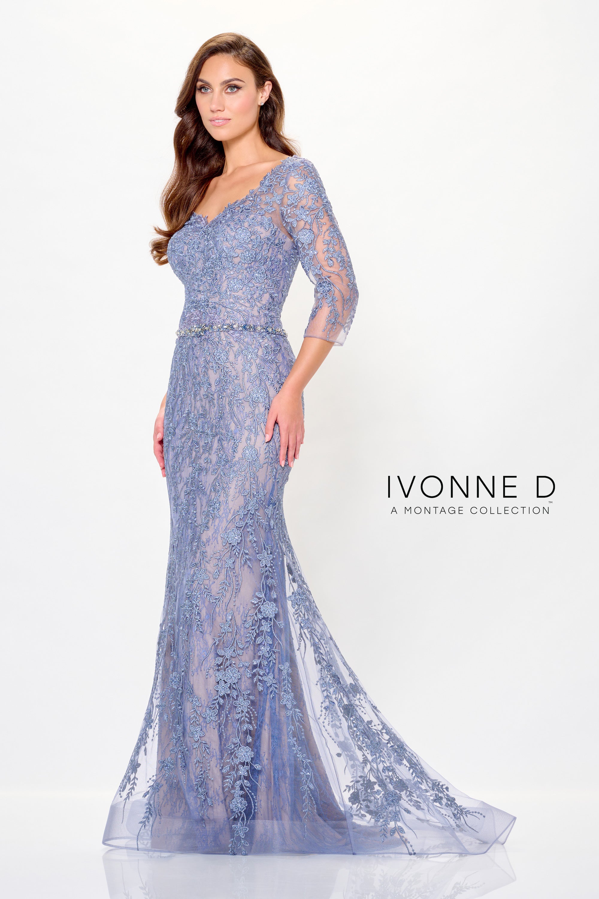 Formal Dresses Formal Long Mermaid Floral Lace Evening Dress Wedgewood/Nude