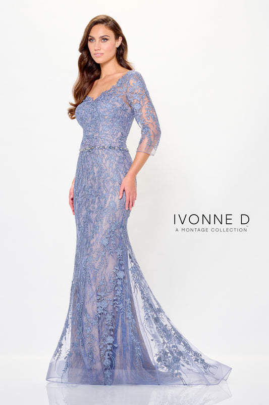 Formal Dresses Formal Long Mermaid Floral Lace Evening Dress Wedgewood/Nude