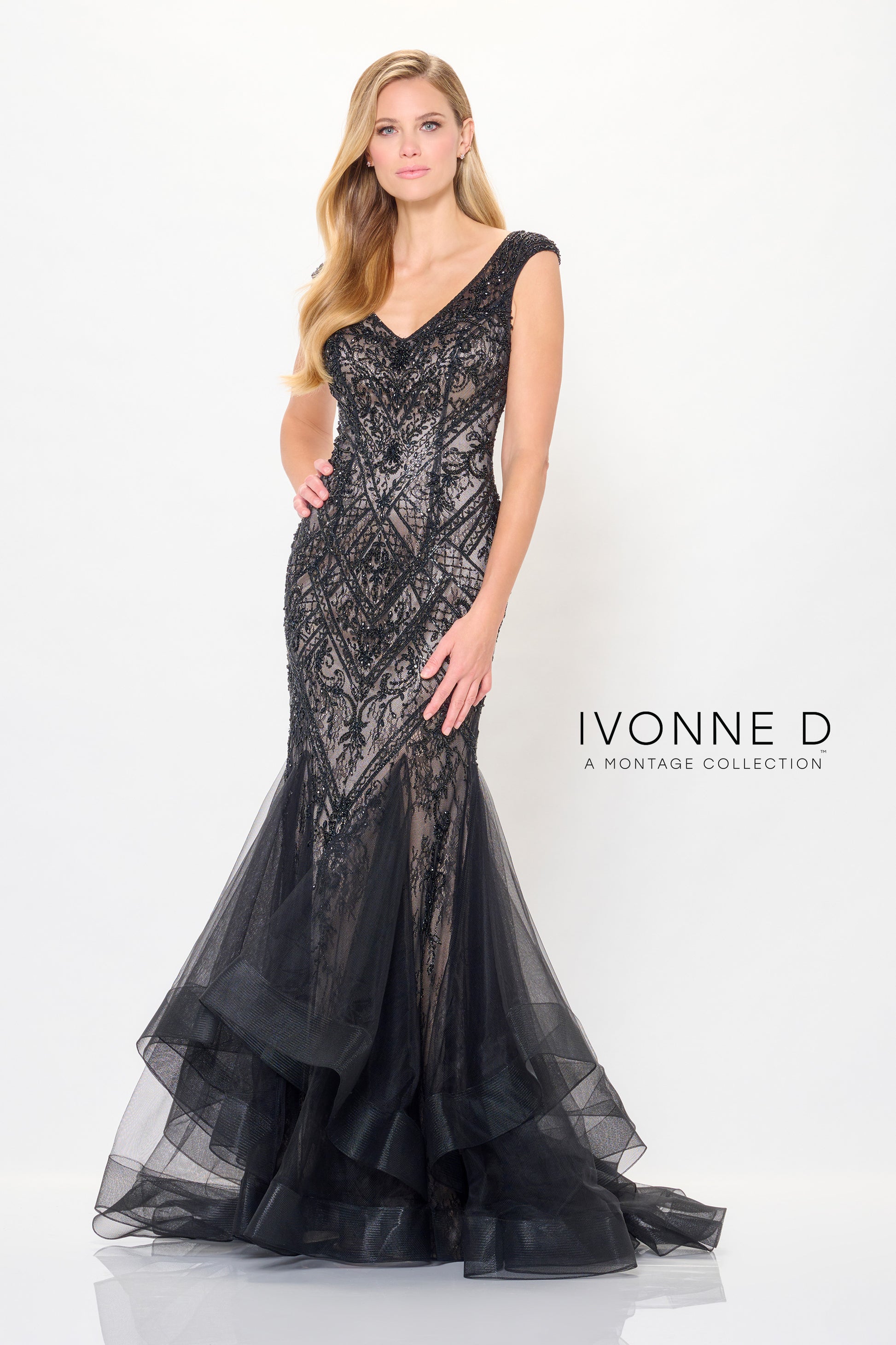 Ivonne D ID6210 Long Formal Beaded Lace Evening Dress