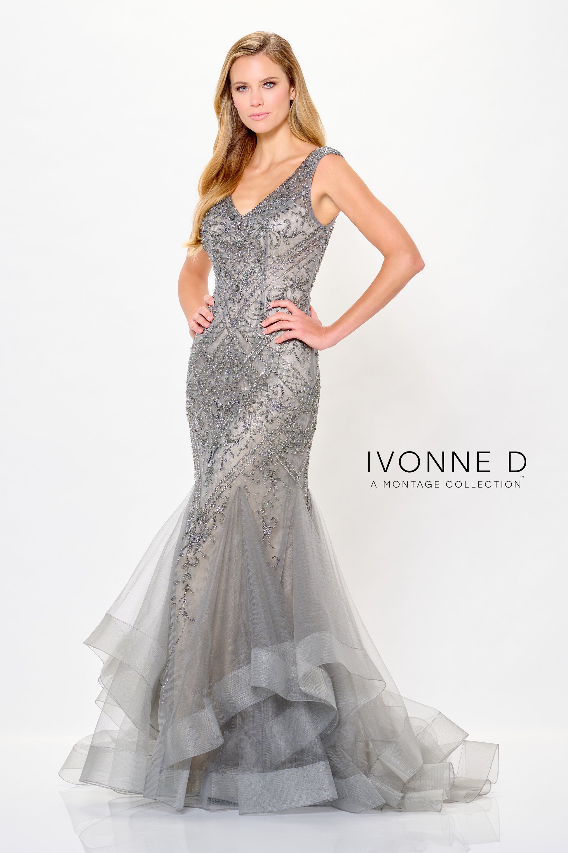 Ivonne D ID6210 Long Formal Beaded Lace Evening Dress