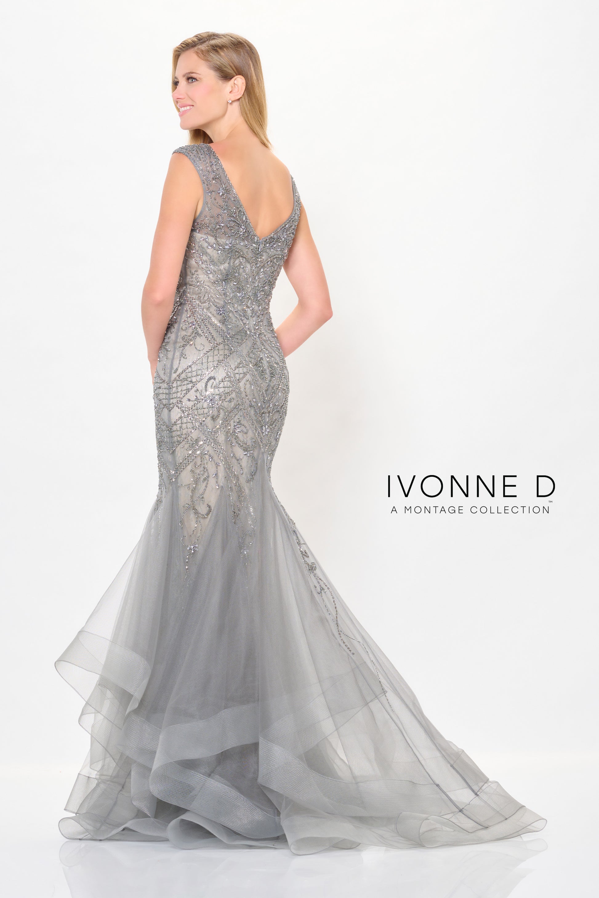 Ivonne D ID6210 Long Formal Beaded Lace Evening Dress