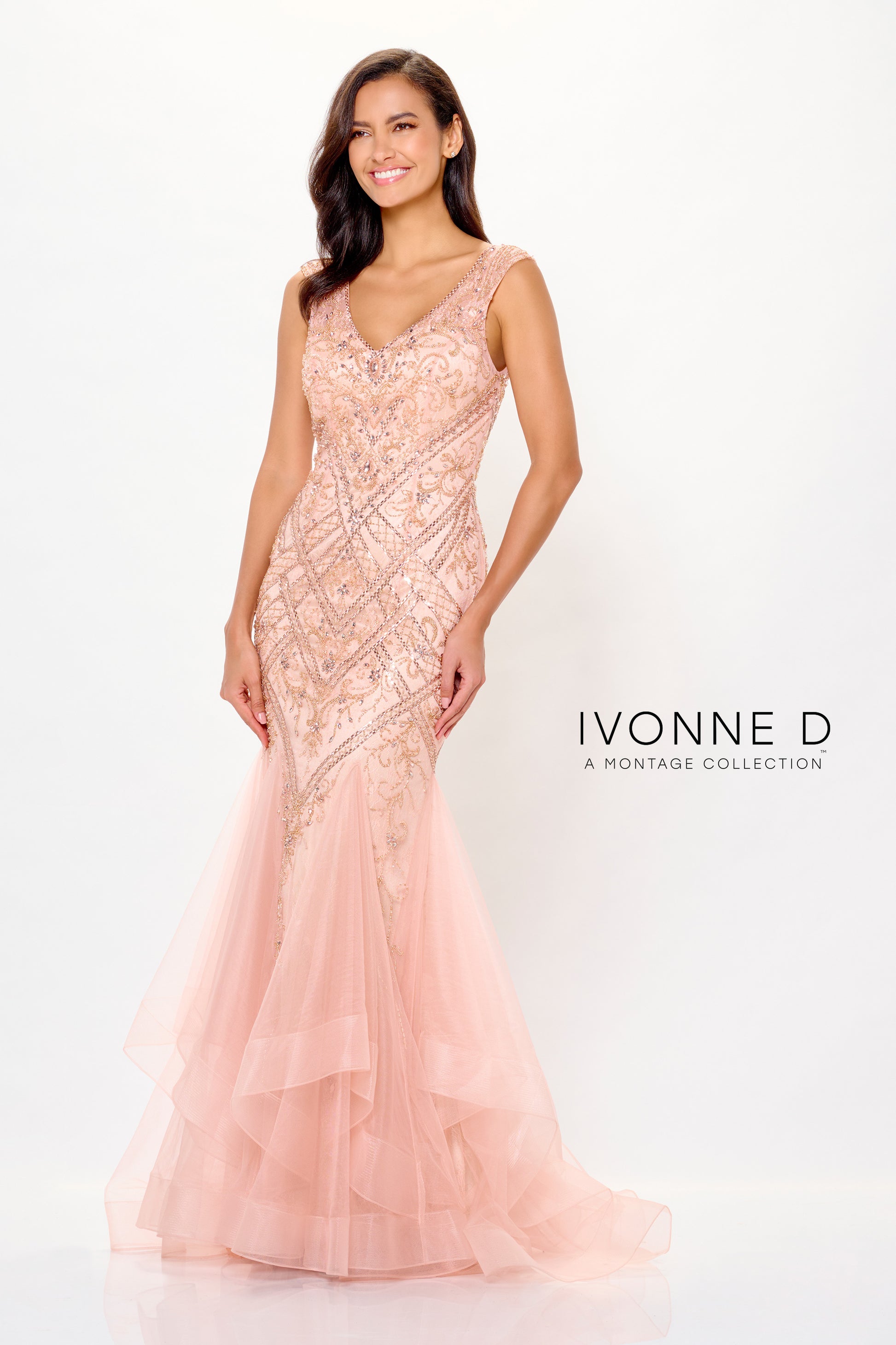 Ivonne D ID6210 Long Formal Beaded Lace Evening Dress
