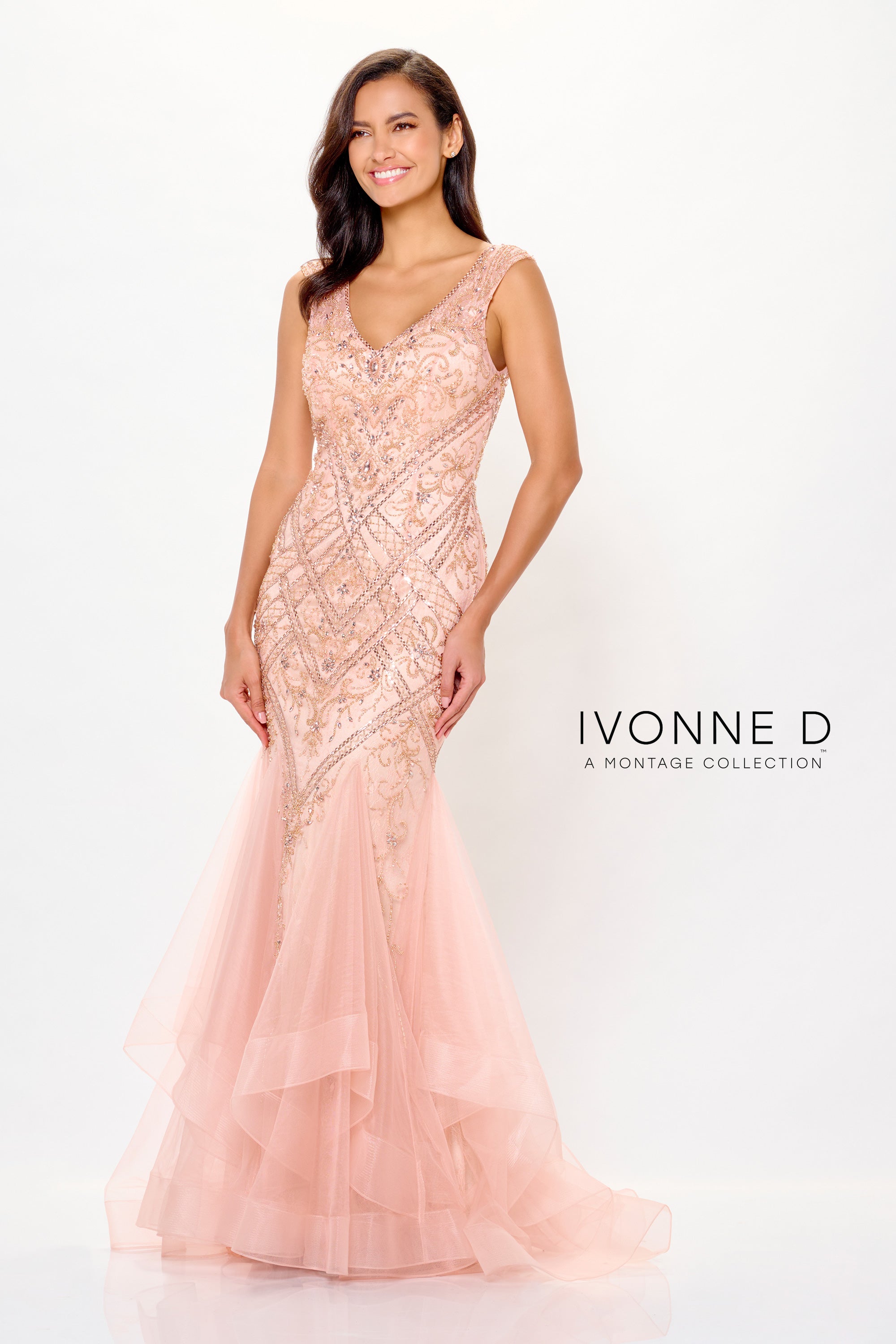 Formal Dresses Long Formal Beaded Lace Evening Dress Rose Gold/Nude