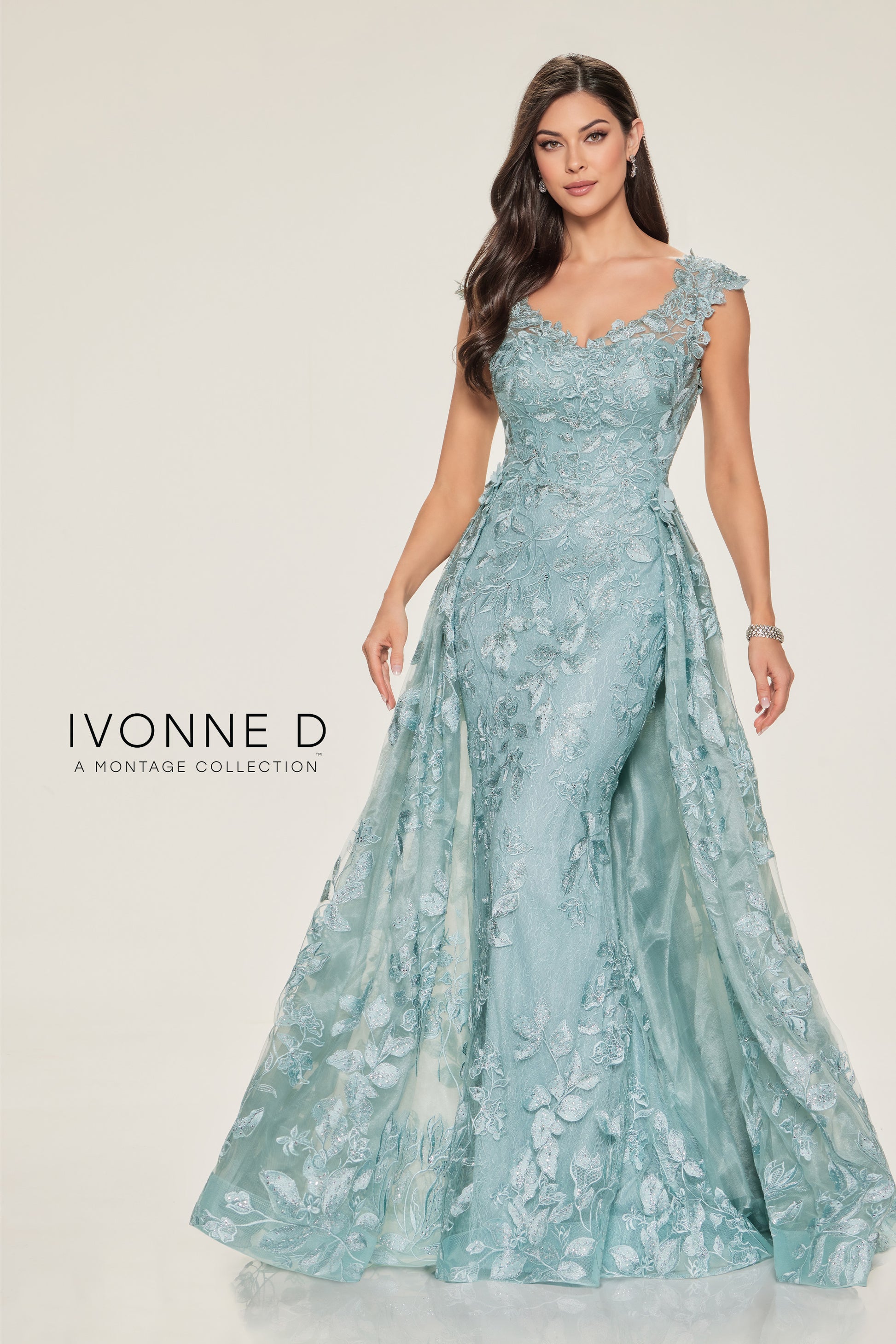 Ivonne D ID801 Long Mermaid Beaded 3D Floral Applique Formal Dress
