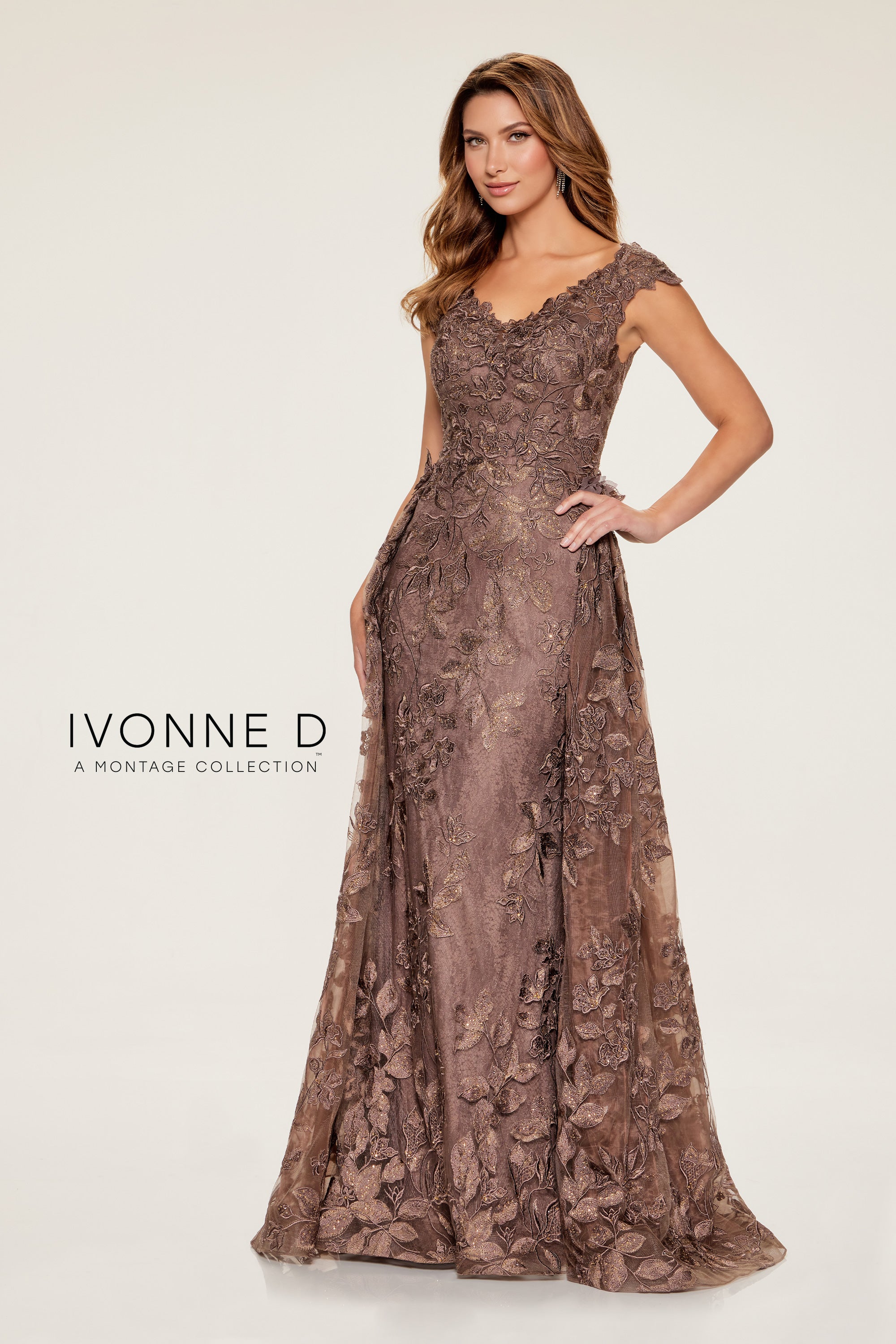 Formal Dresses Long Mermaid Beaded 3D Floral Applique Formal Dress Cocoa