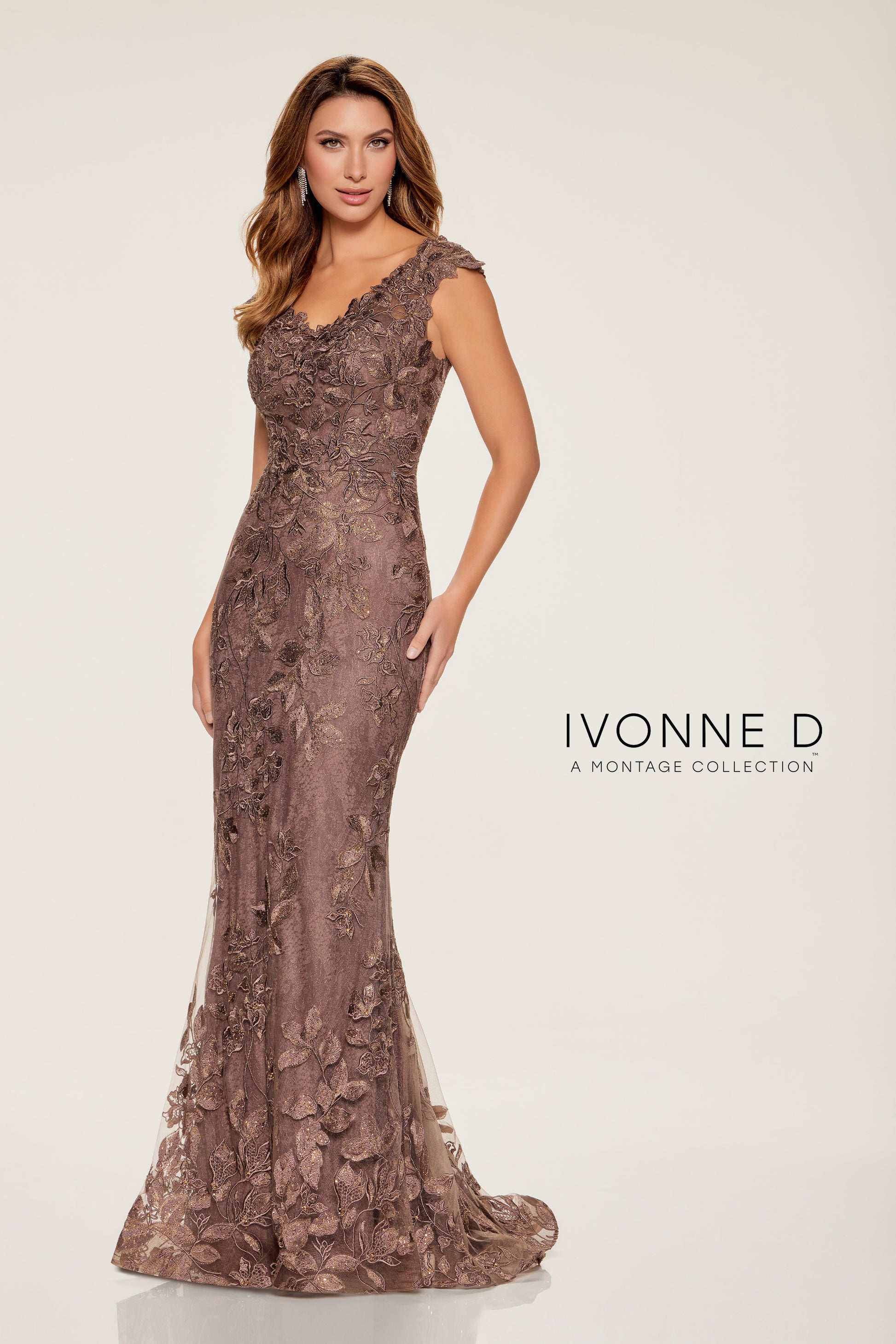 Ivonne D ID801 Long Mermaid Beaded 3D Floral Applique Formal Dress