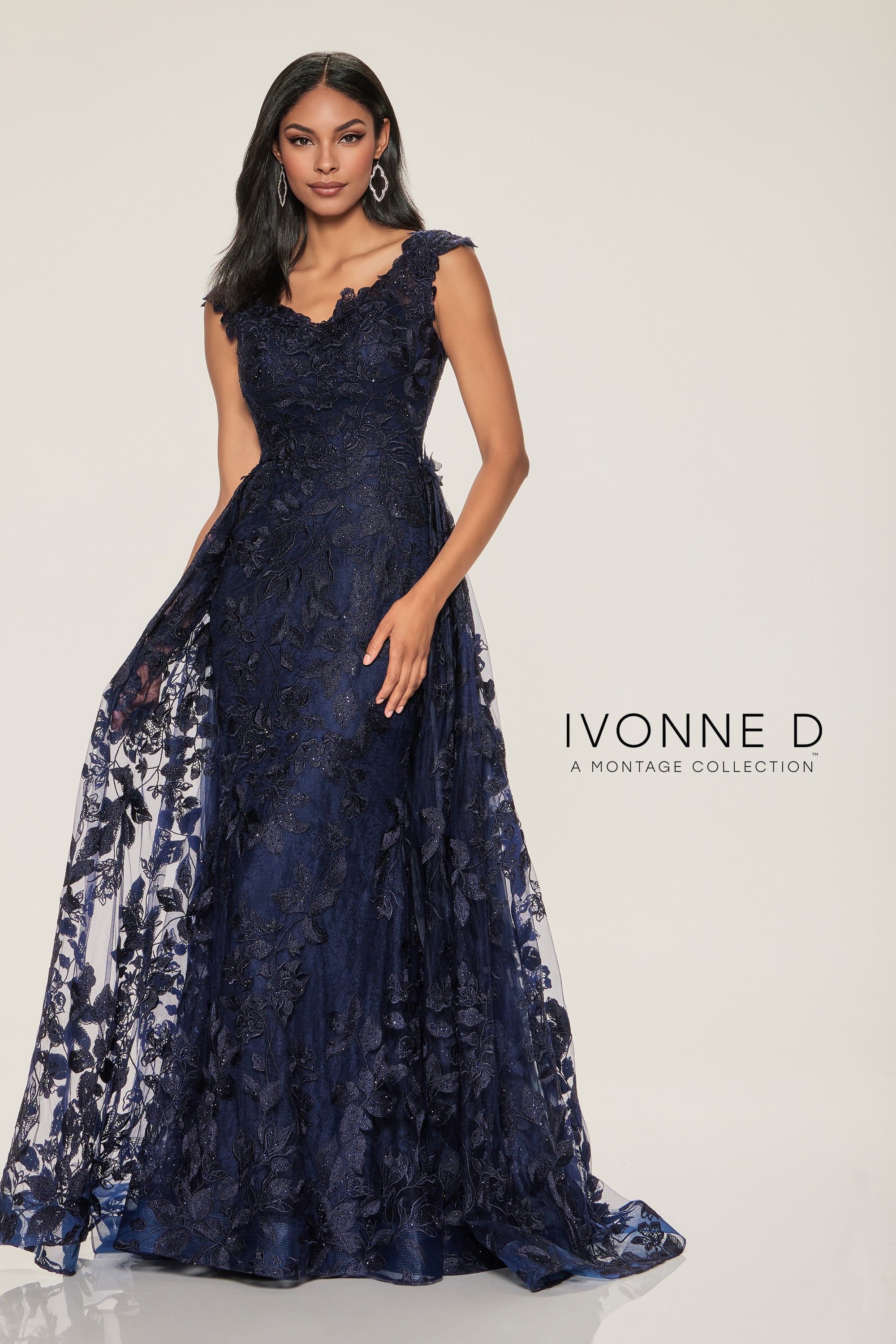 Formal Dresses Long Mermaid Beaded 3D Floral Applique Formal Dress Navy Blue