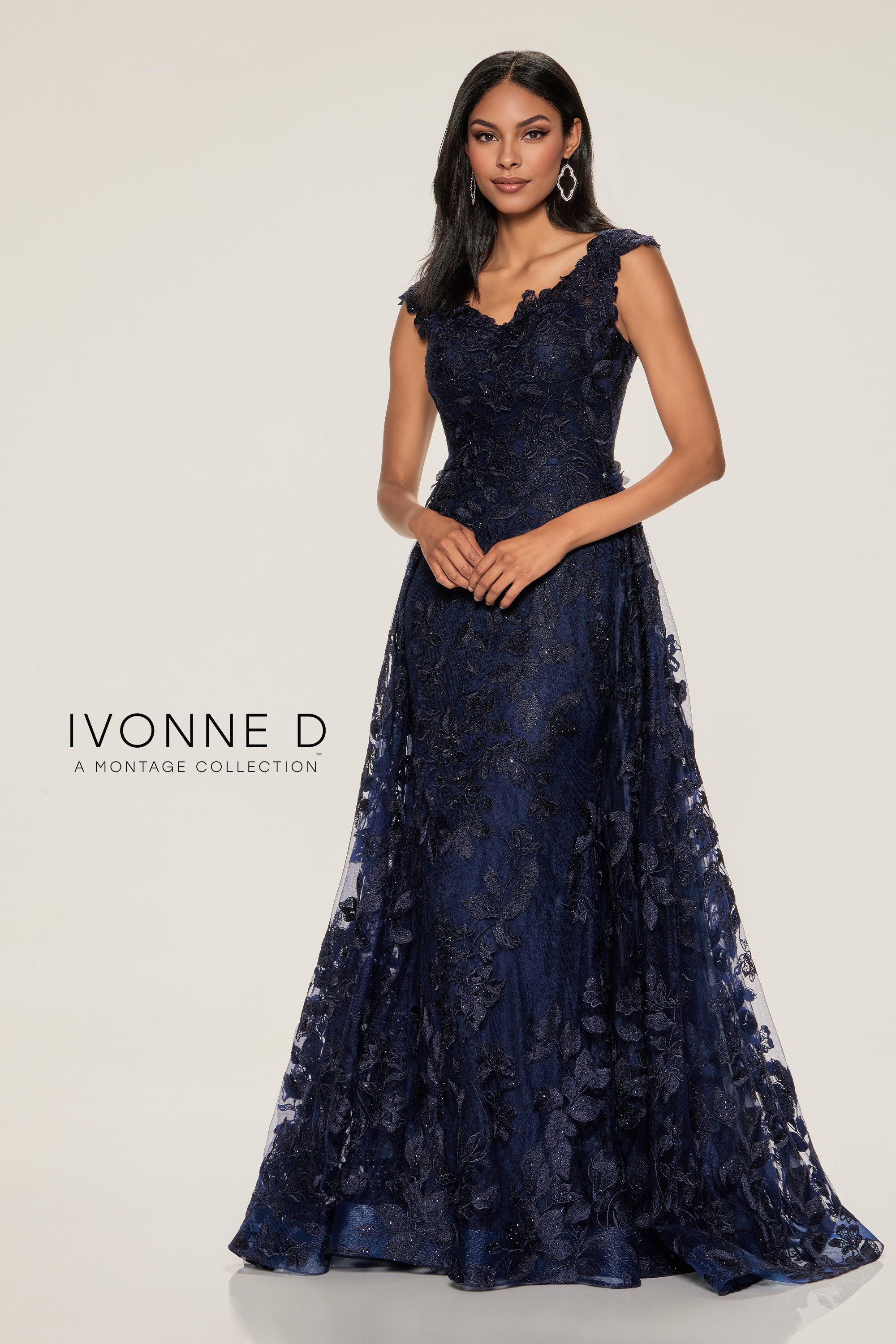 Formal Dresses Long Mermaid Beaded 3D Floral Applique Formal Dress Navy Blue