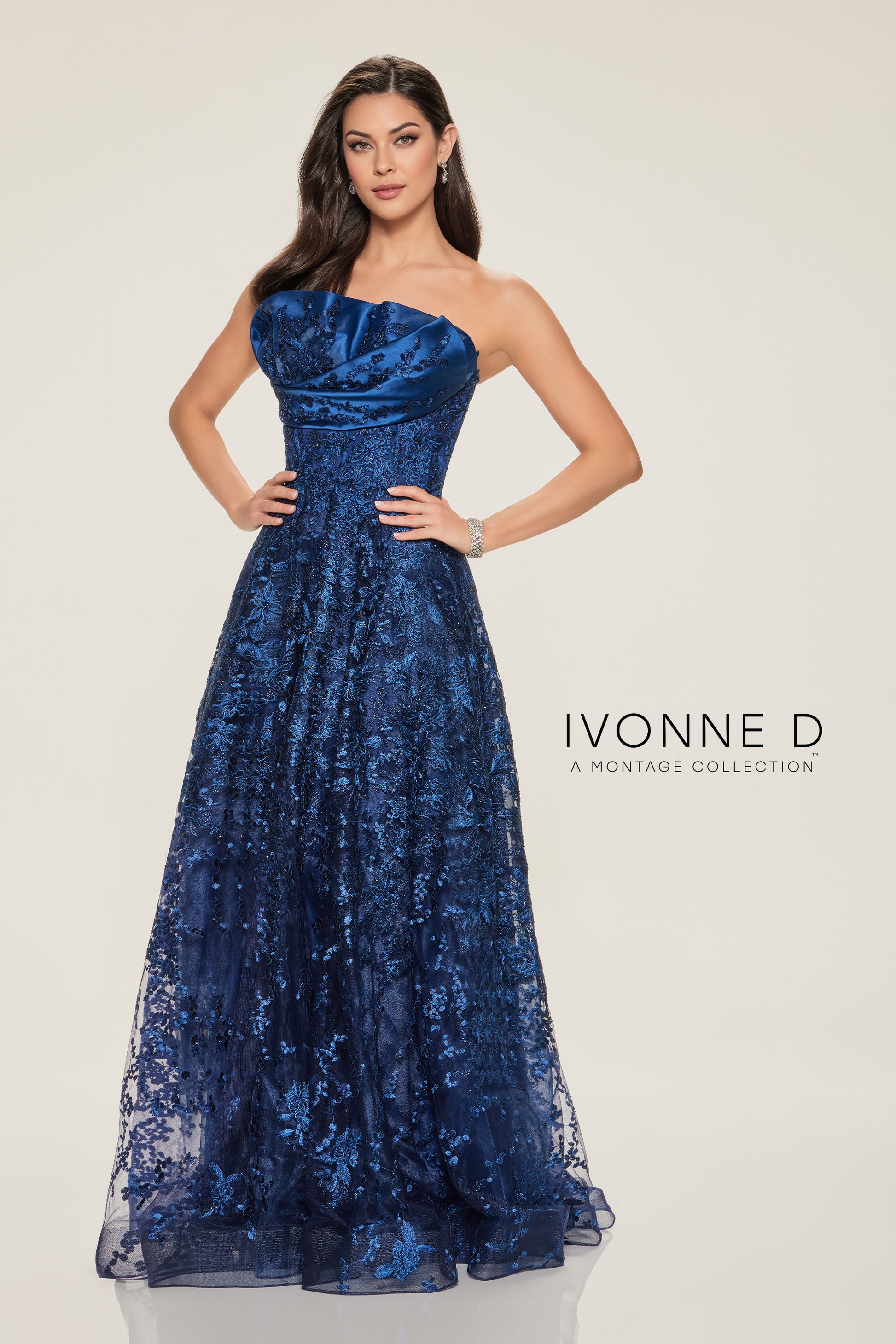 Ivonne D ID804 Pleated Long Formal A Line Evening Dress