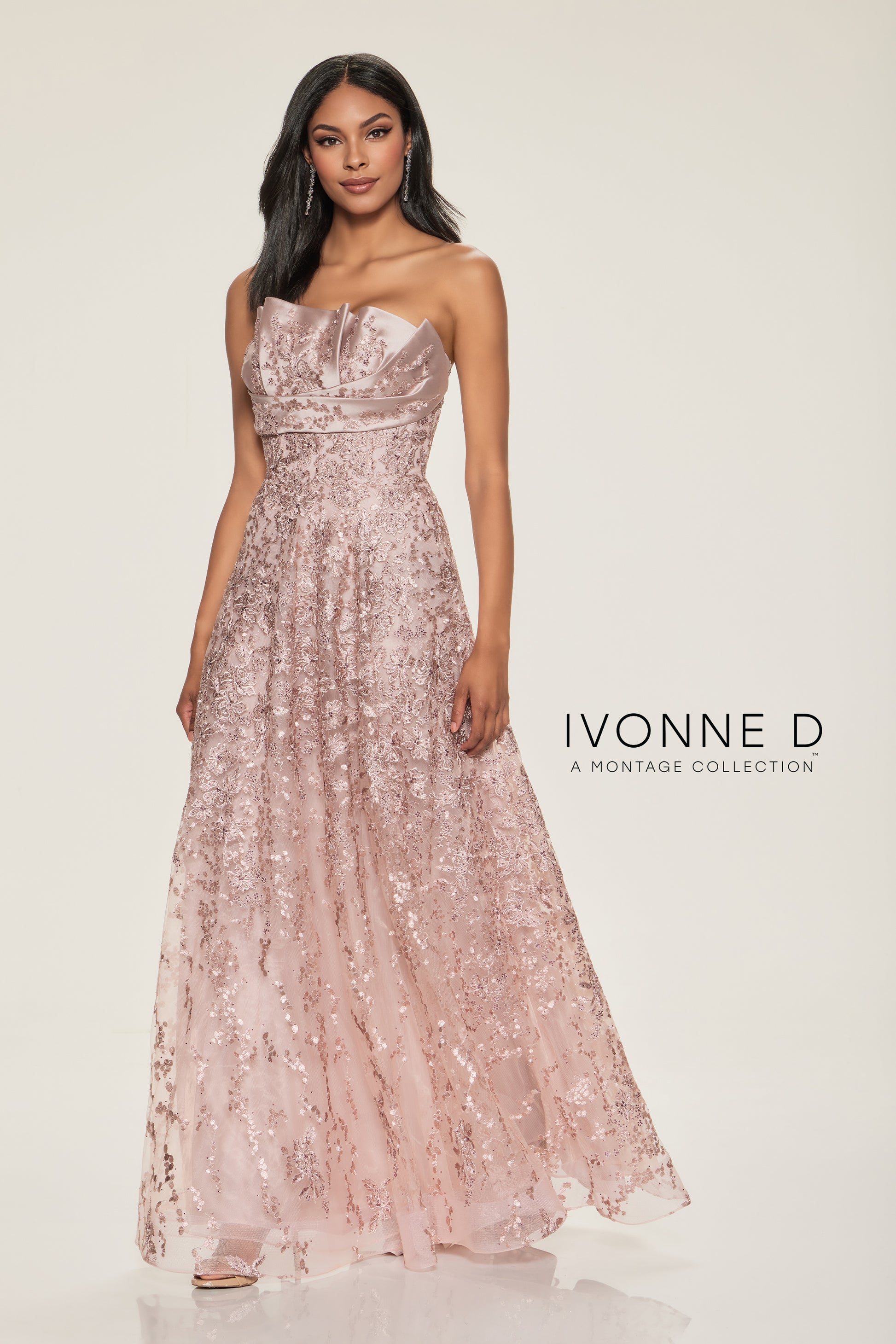 Ivonne D ID804 Pleated Long Formal A Line Evening Dress