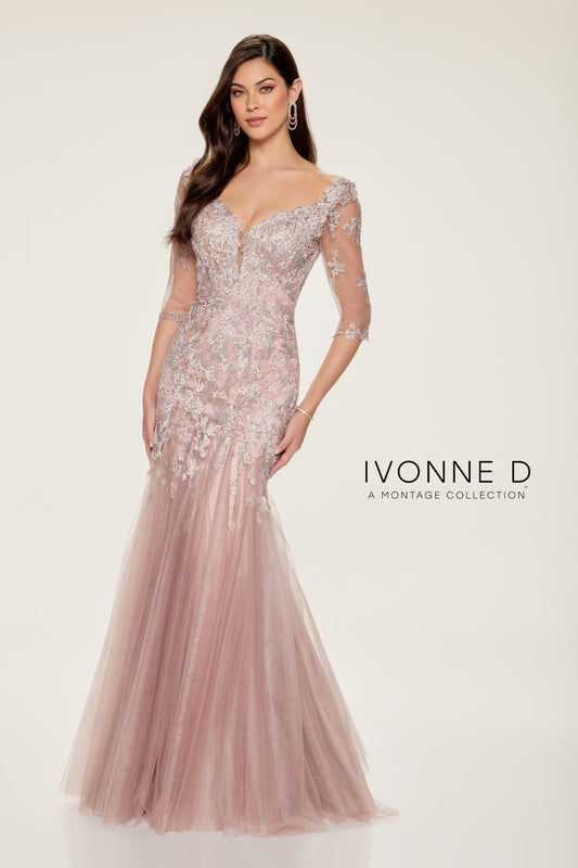 Formal Dresses Long Mermaid Lace Applique Beaded Formal Dress Rose/Multi