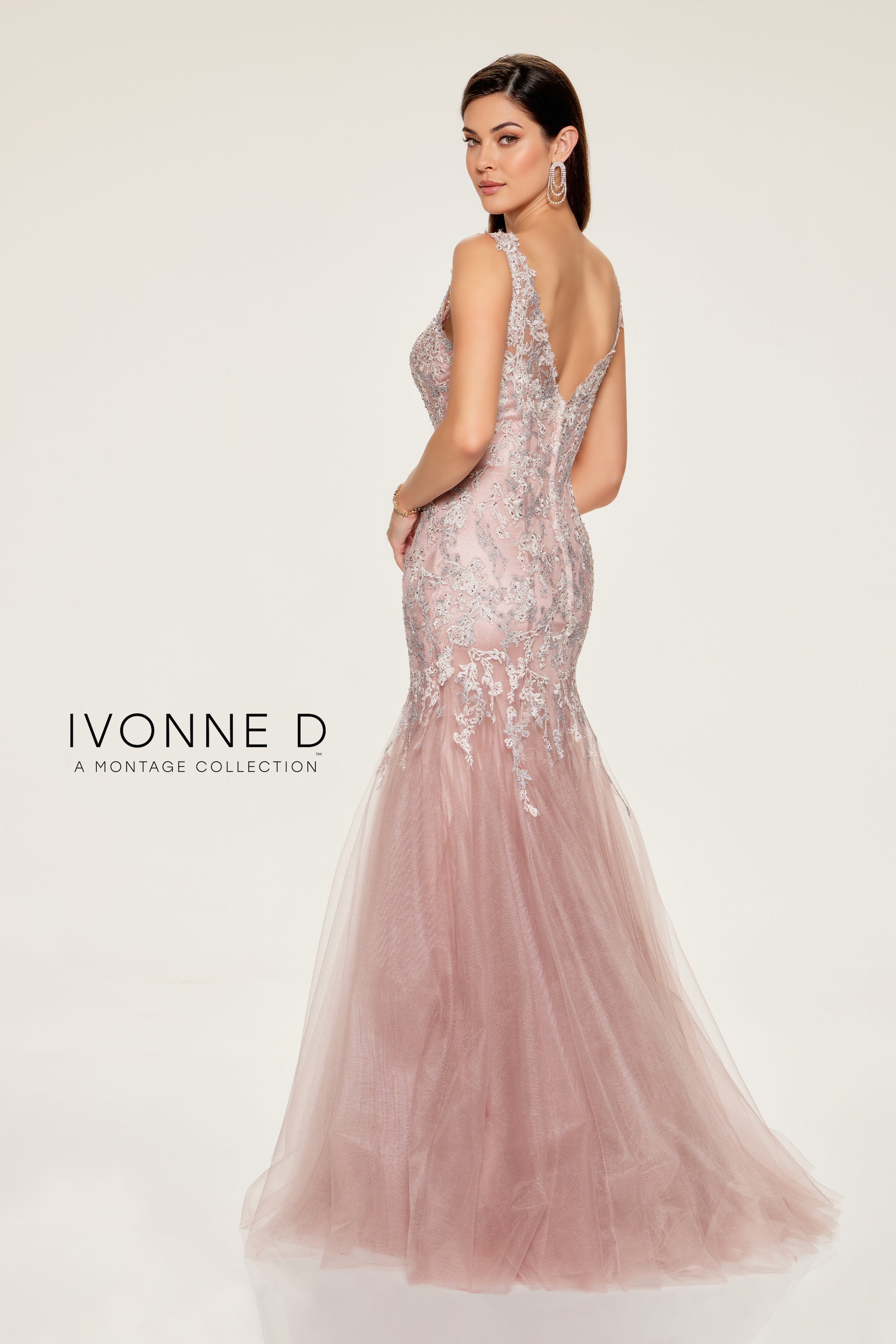 Ivonne D ID805 Long Mermaid Lace Applique Beaded Formal Dress