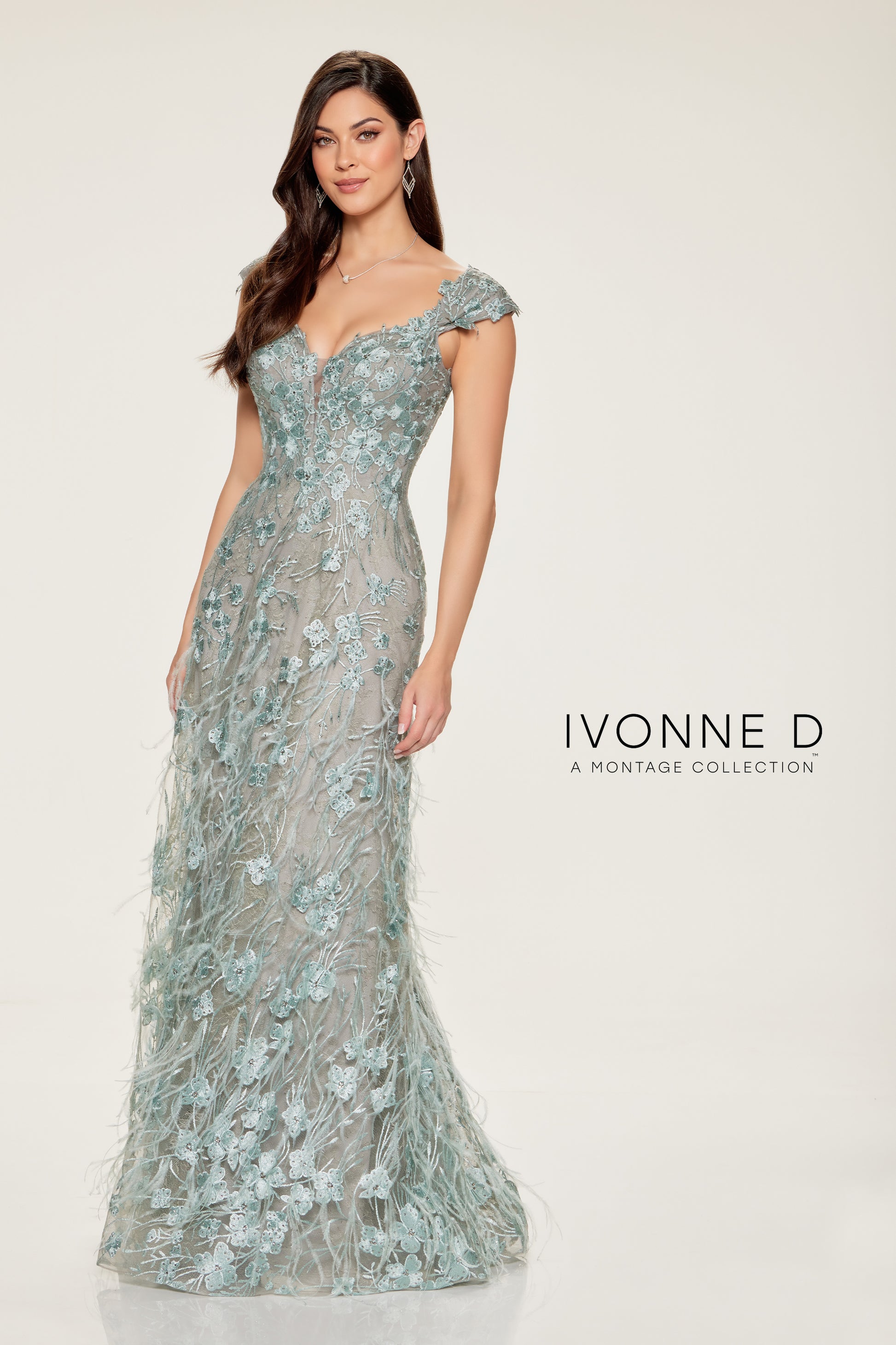 Ivonne D ID807 A Line Long Formal Lace Evening Gown