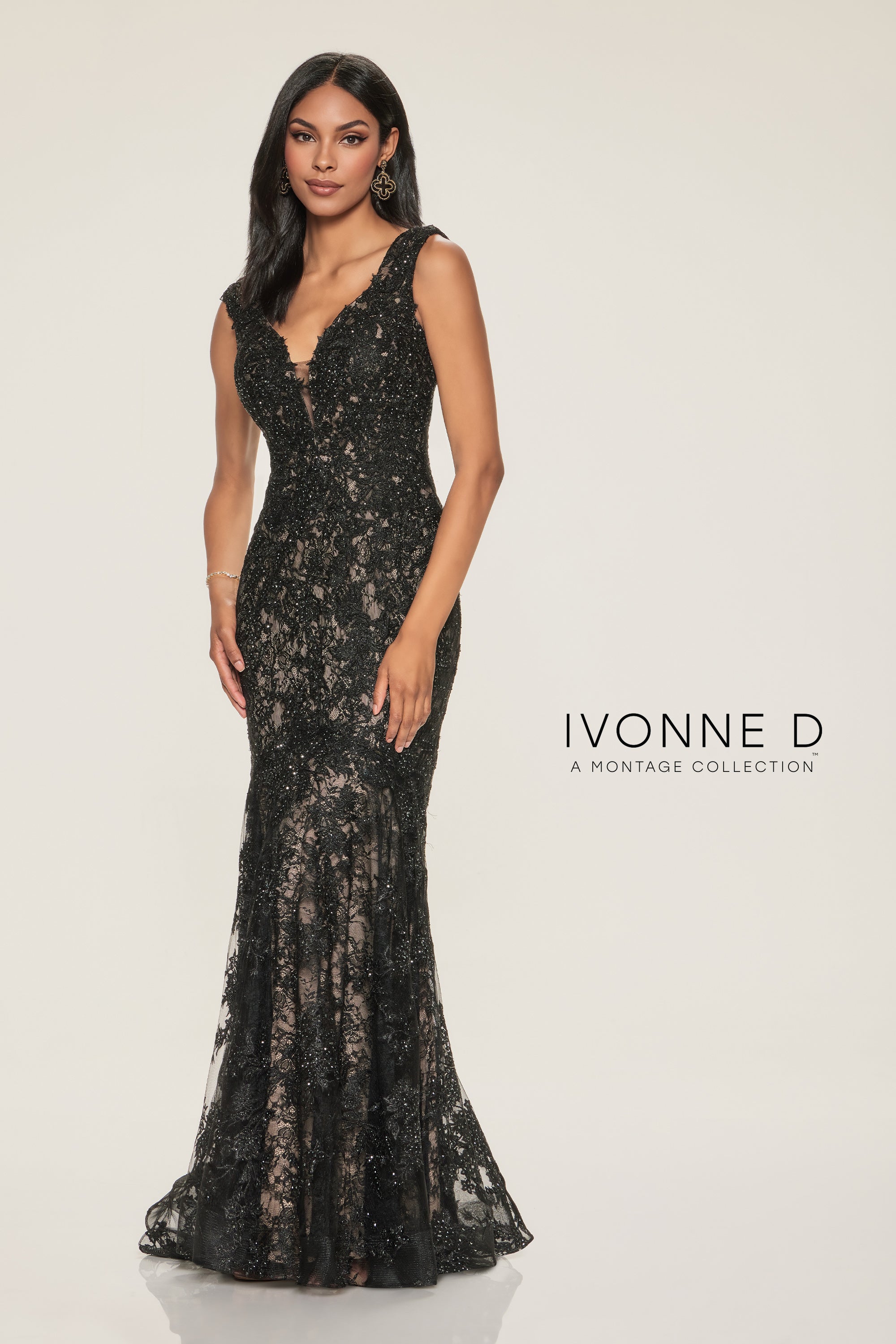 Formal Dresses Long Formal Floral Lace Mermaid Evening Dress Black