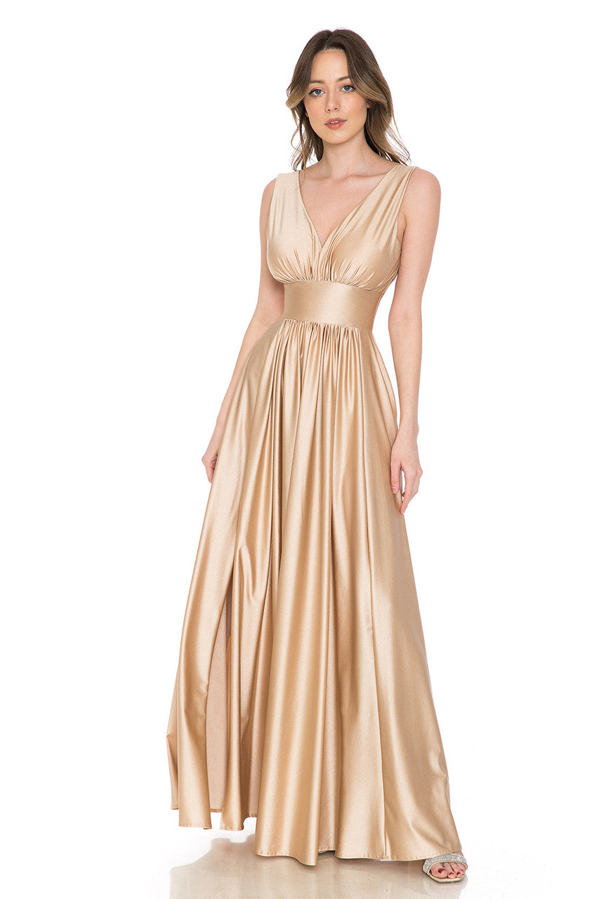 Prom Dresses A Line Pleated Formal Long Dress Lenovia 5232 Champagne