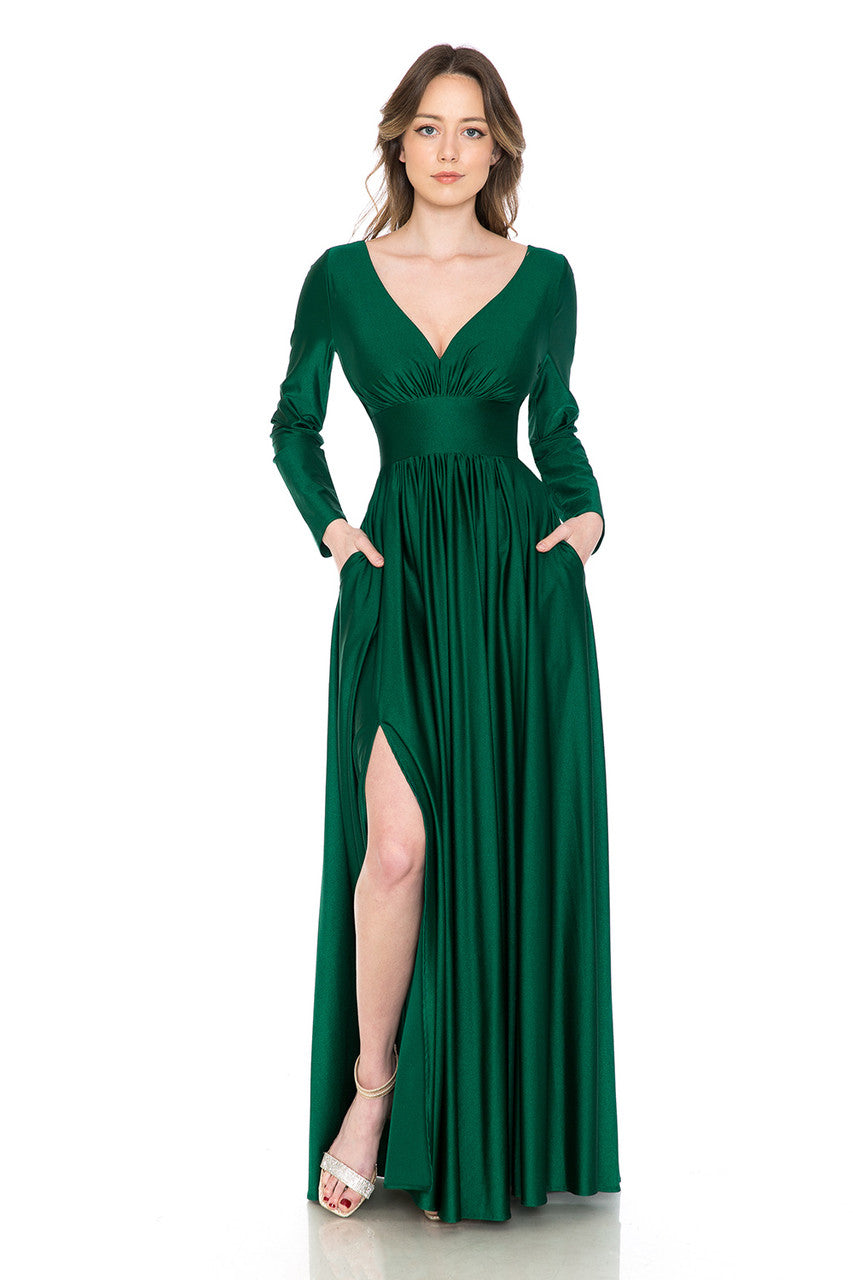 Formal Dresses Long Sleeve A Line Formal Dress Lenovia 5231 Hunter Green