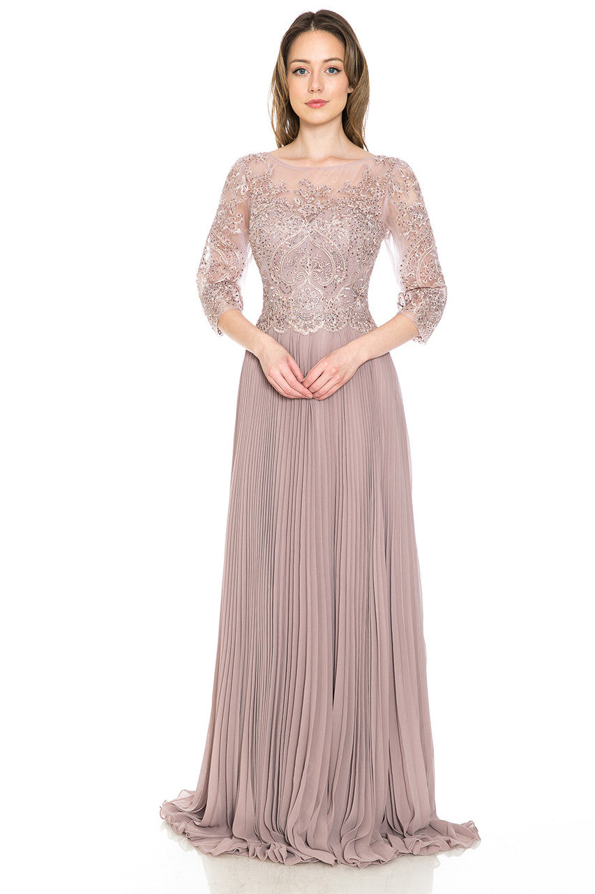 Mother of the Bride Dresses Pleated Long Formal Metallic Mother of the Bride Dress Lenovia 8145 Mauve