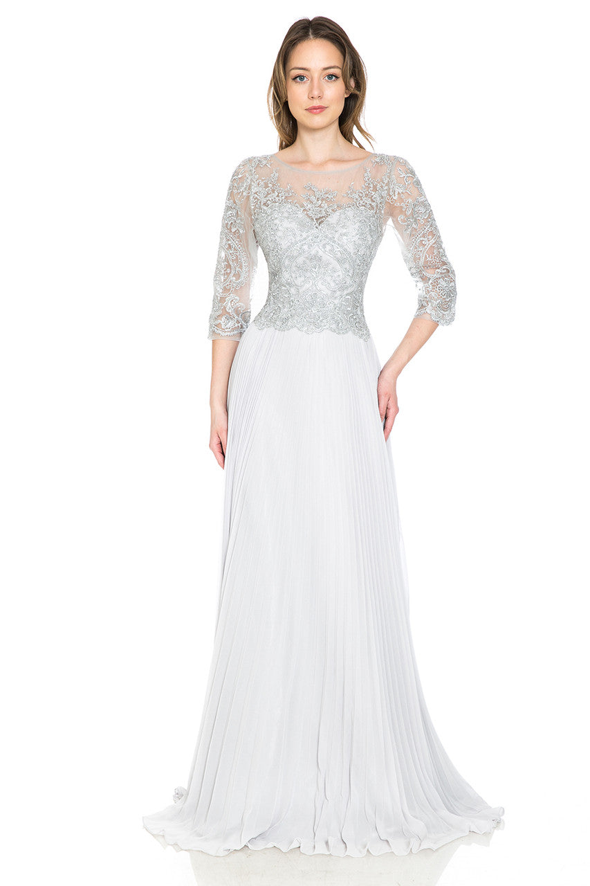 Mother of the Bride Dresses Pleated Long Formal Metallic Mother of the Bride Dress Lenovia 8145 Silver
