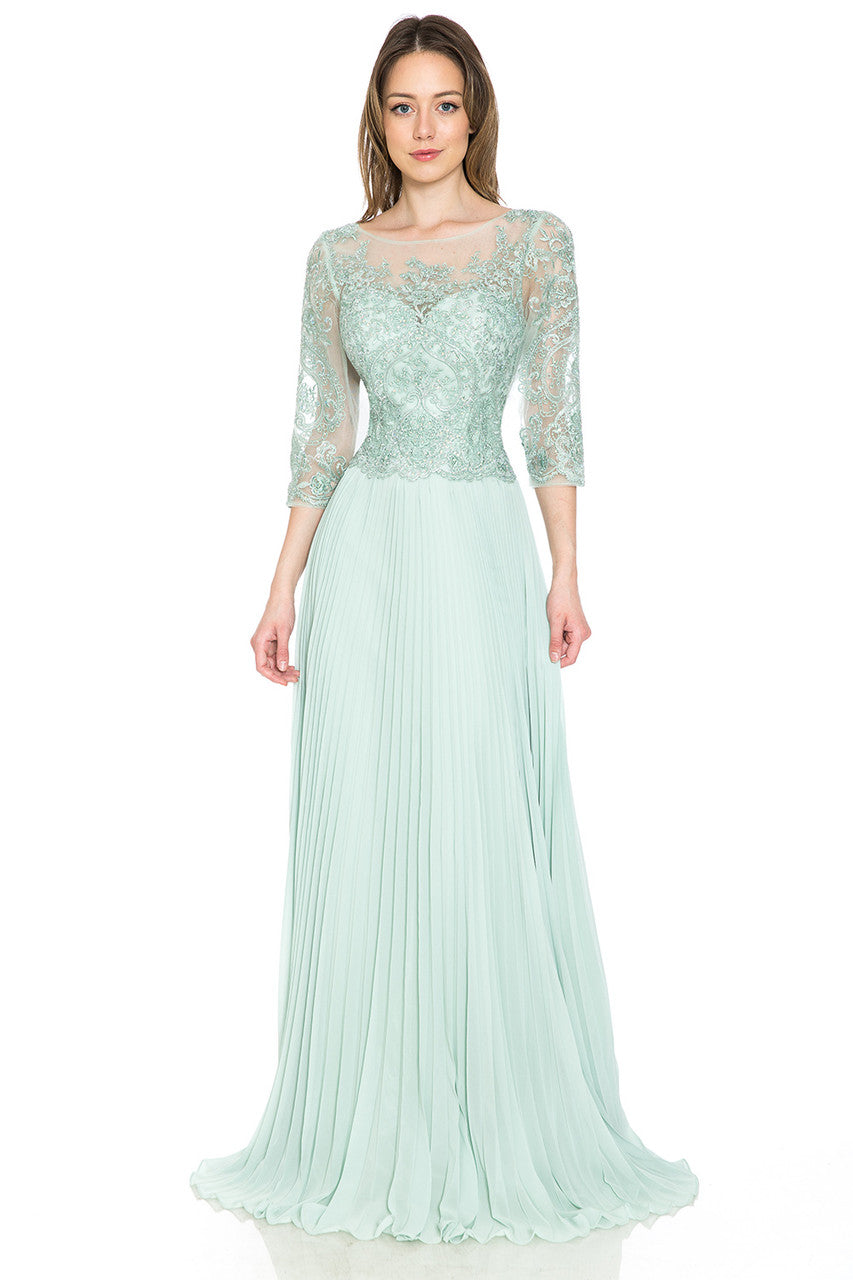 Mother of the Bride Dresses Pleated Long Formal Metallic Mother of the Bride Dress Lenovia 8145 Sage