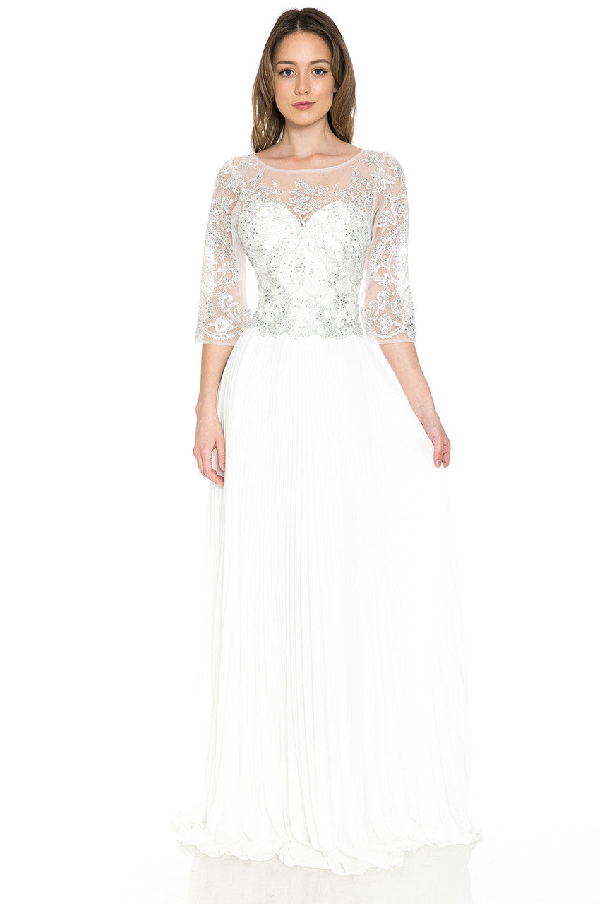Wedding Dresses Metallic Long Bridal Pleated Wedding Dress Lenovia 8145 Ivory