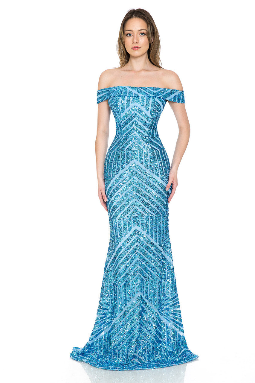 Prom Dresses Long Sequin Formal Prom Dress Lenovia 5224 Powder Blue
