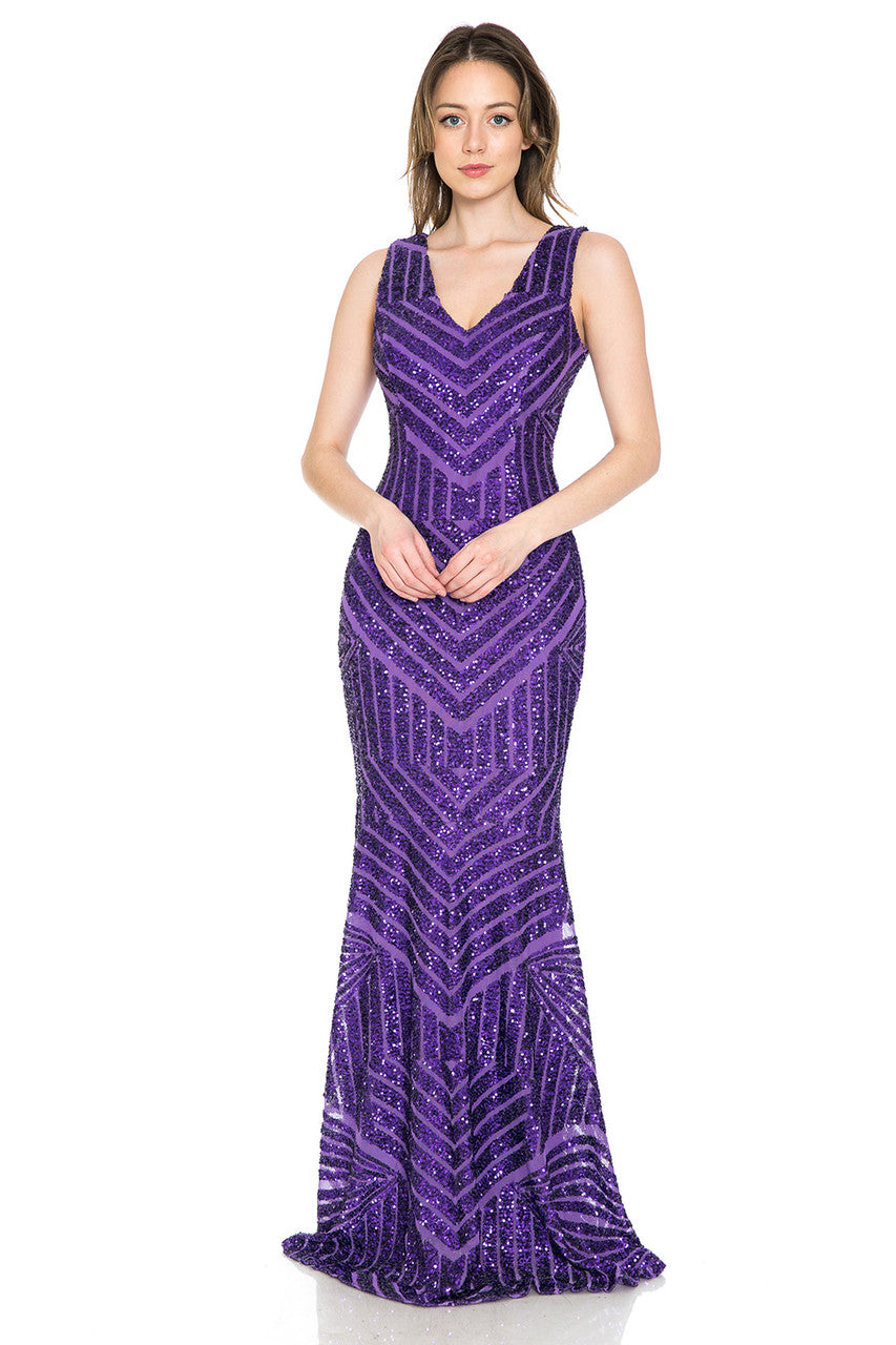 Formal Dresses Long Mermaid Sequin Formal Dress Lenovia 5150 Purple