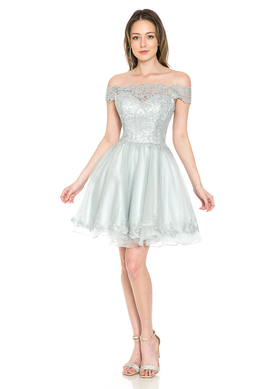 Cocktail Dresses Short Lace Homecoming Mini Cocktail Dress Lenovia 8124 Silver